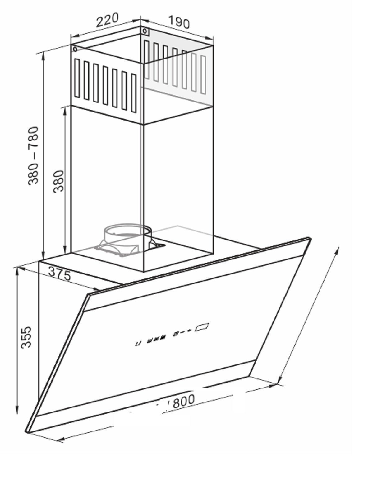Kaiser Küchengeräte Wandhaube AT 8435 Dunstabzugshaube 80cm kopffrei Wandhaube 1250m³/h AT 8435 Dunstabzugshaube 80cm kopffrei Wandhaube 1250m³/h, Dunstabzugshaube kopffrei, 80 cm, Schwarz Glas Edelstahl, 1250 m³/h