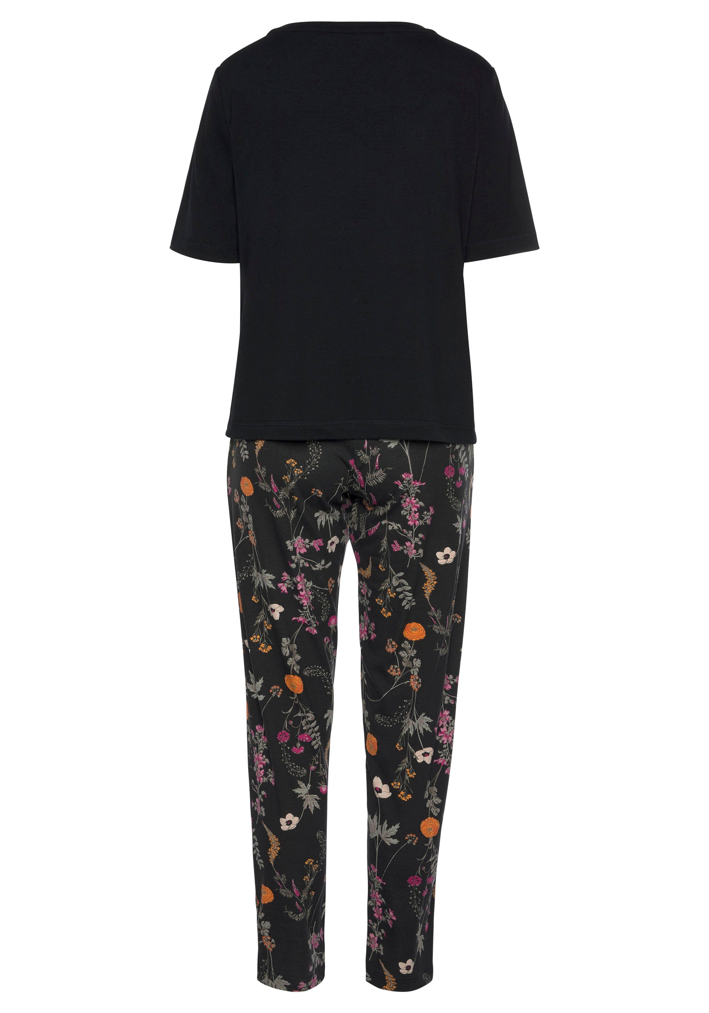 (2 Wildblumen Muster tlg., 1 LASCANA Pyjama mit schwarz Stück)