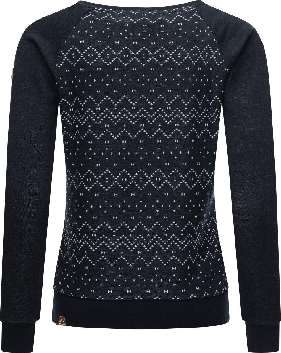 Ragwear Sweater Daria Jacquard Bündchen Streifen, mit Longleeve Zierknöpfen, Modischer mit Intl. elastische Printpullover stylisches Damen Sweatshirt