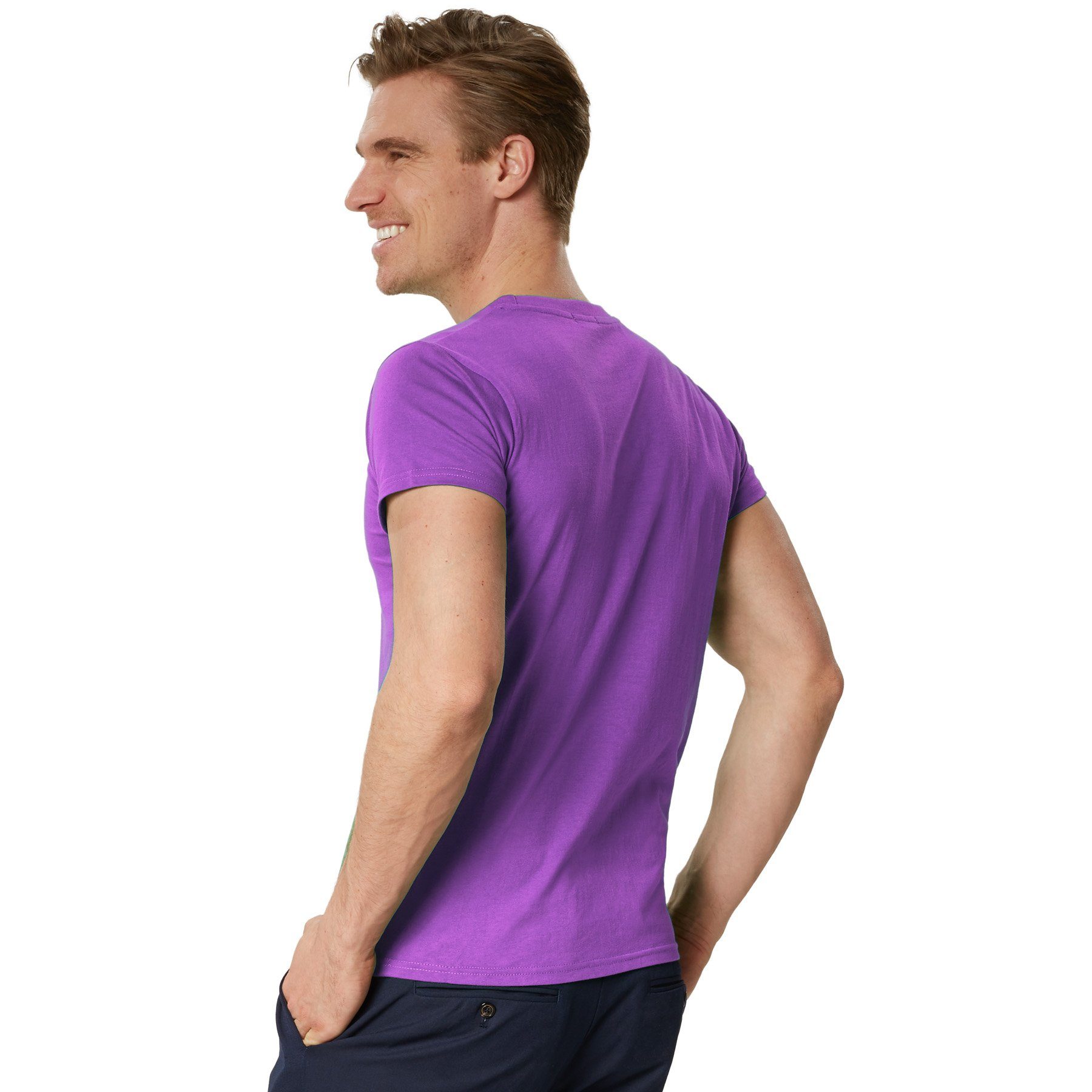 dressforfun T-Shirt Kurzarmtop, Für viele Outfits & Auftritte, Rundhals mit (Freizeitoberteil, Konfektionsgröße XL in lila) Einfarbiges T-Shirt für Männer, Fest – Bild 4 von 5