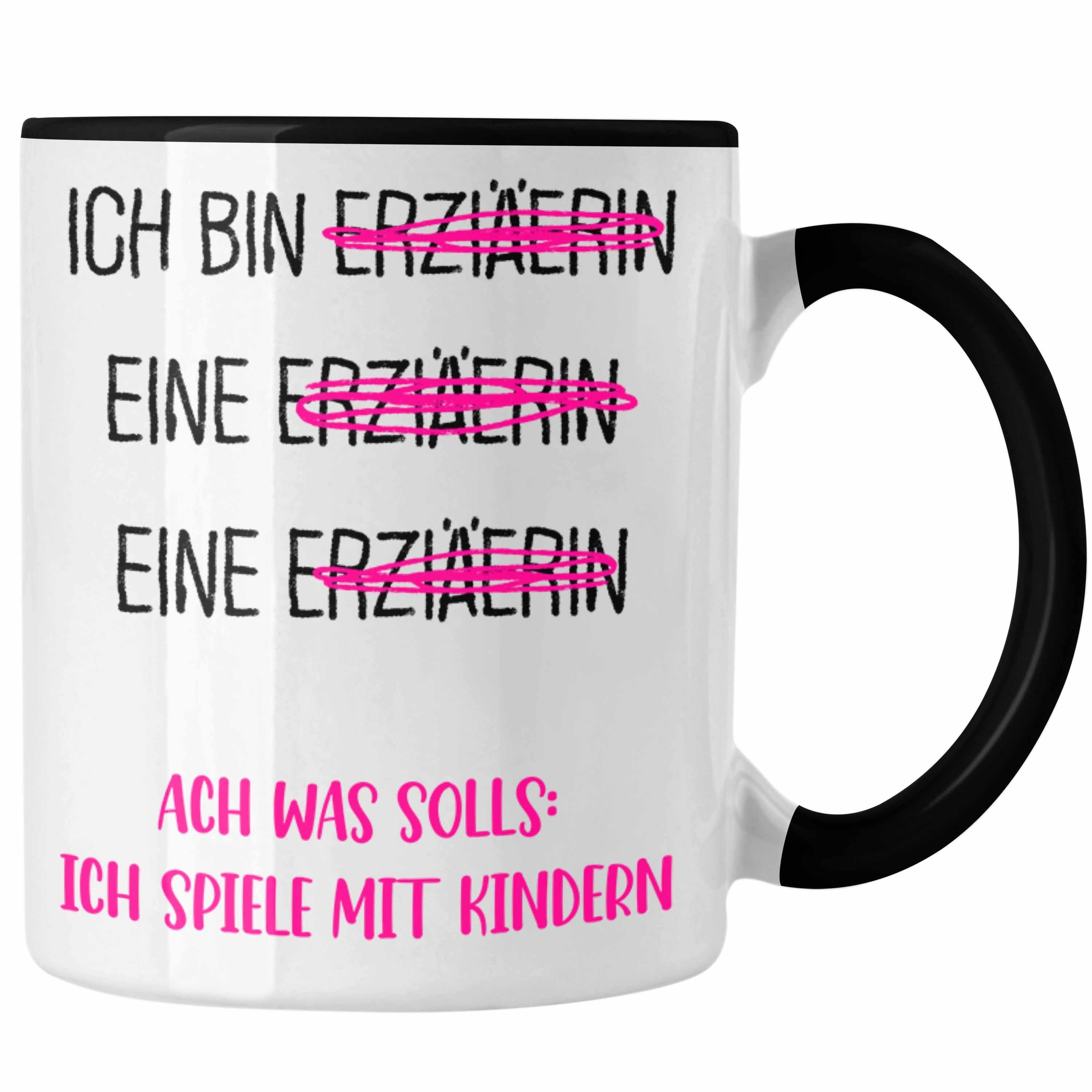 Tasse Schwarz Spruch für Erzieherin Tasse Kindergärtnerin Geschenk Geschenkidee Trendation