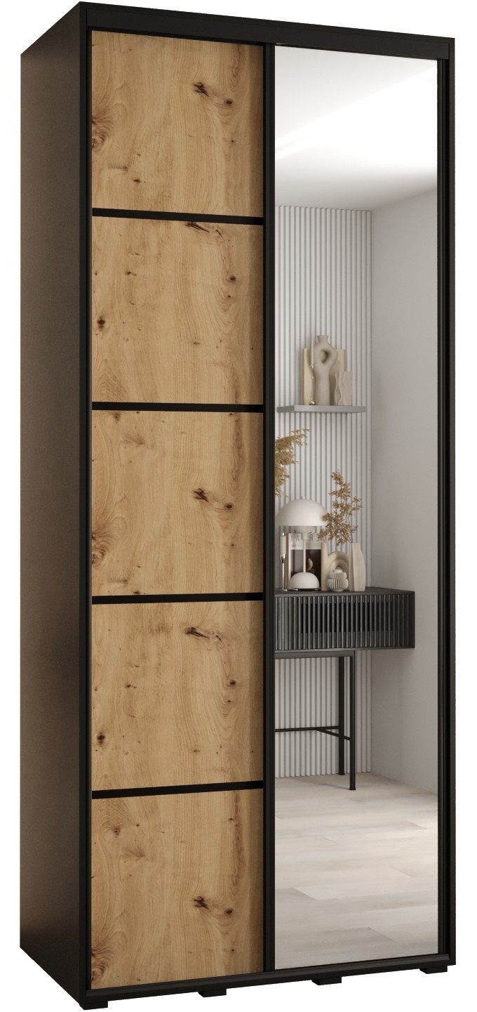 ABIKS MÖBEL Schwebetürenschrank Davos 5 Schlafzimmerschrank mit Spiegel, Kleiderstange und Regalen