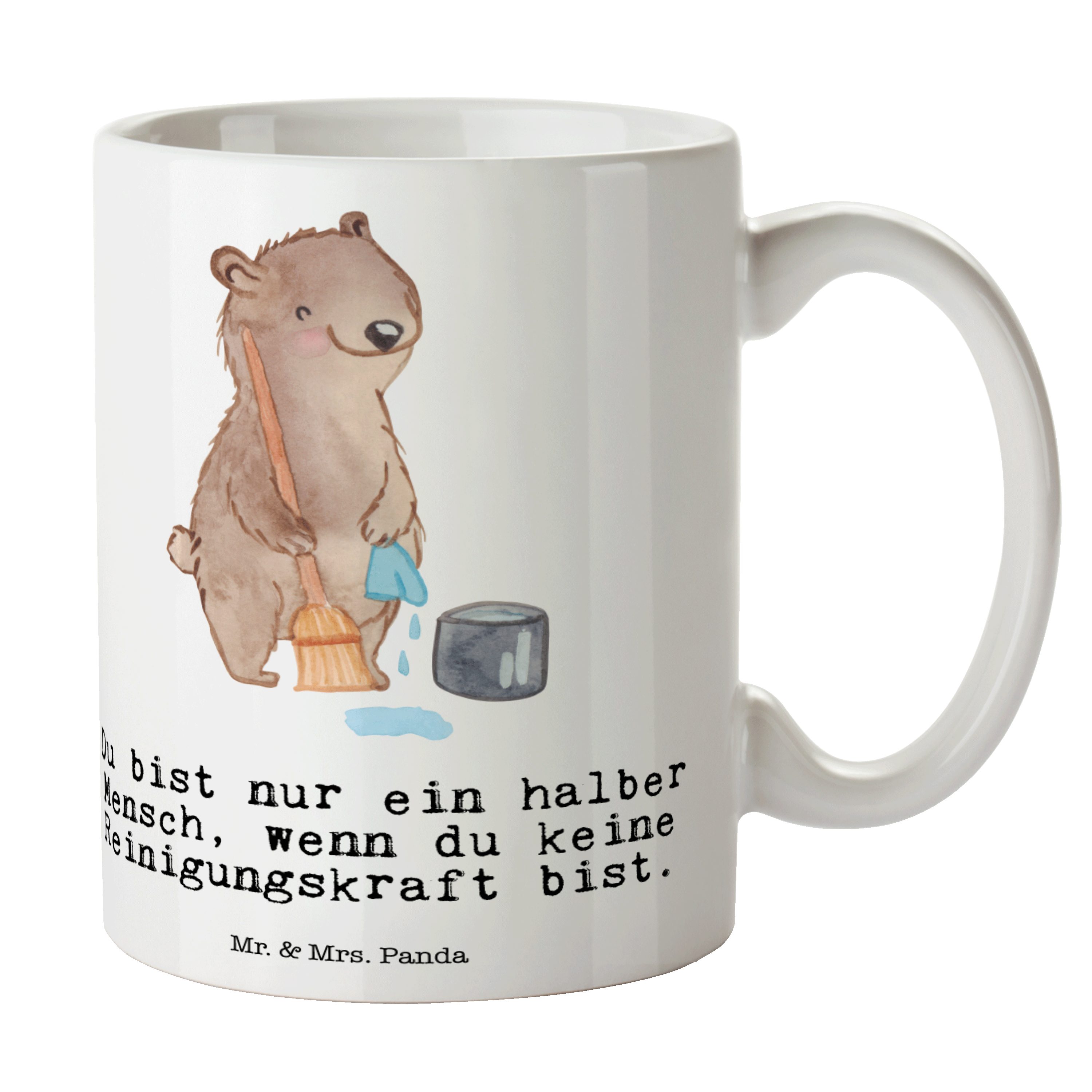 Mr. & Mrs. Panda Tasse Reinigungskraft mit Herz - Weiß - Geschenk, Teetasse, Tasse Sprüche, Keramik