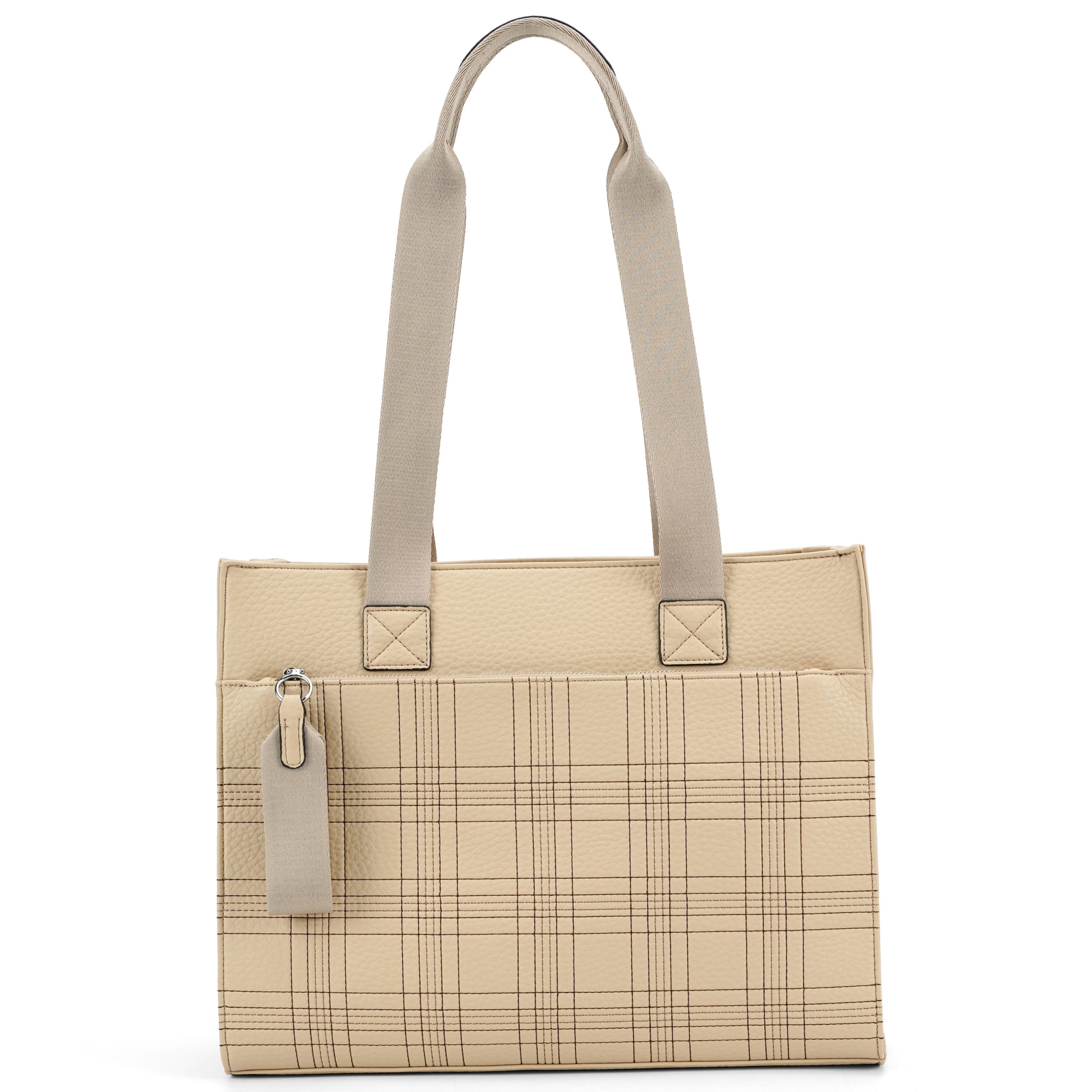 MIRROSI Shopper Damen Tasche Leder-Optik – große Schultertasche mit Karomuster, ca. 42 x 14 x 33 cm, Reißverschluss & langem Riemen