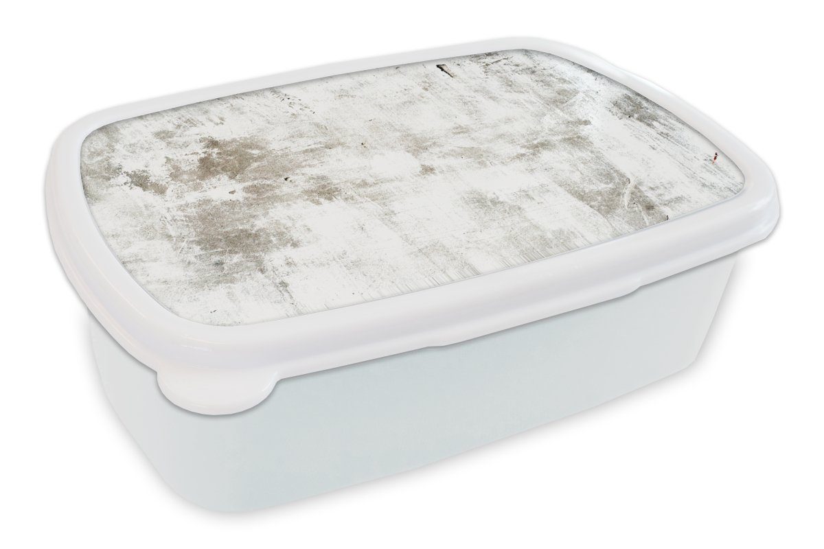 MuchoWow Lunchbox Beton - Weiß - Braun - Muster, Kunststoff, (2-tlg), Brotbox für Kinder und Erwachsene, Brotdose, für Jungs und Mädchen