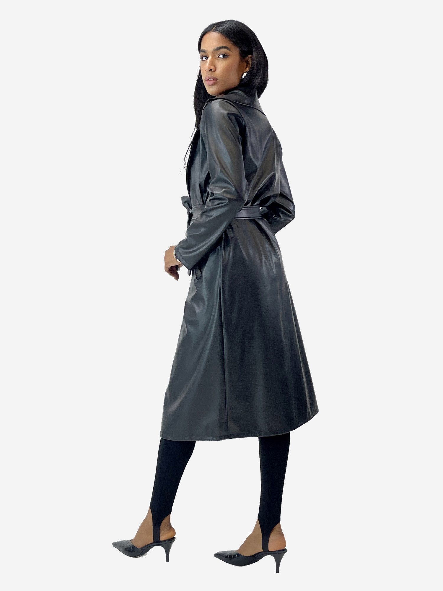 Elara Trenchcoat – Damen Mantel lang mit Bindegürtel und Reverskragen