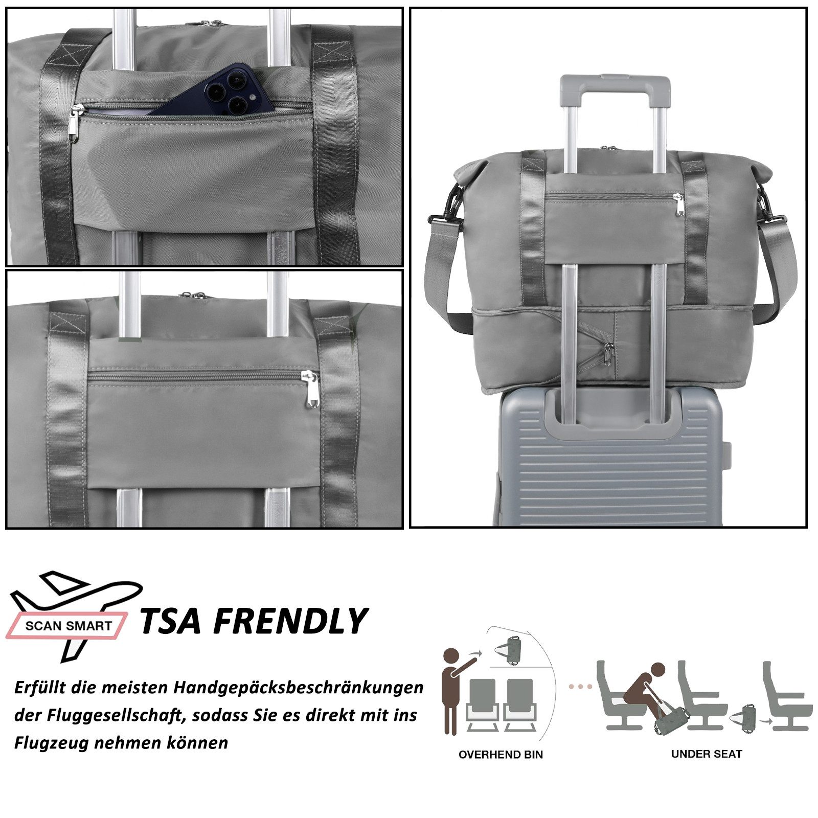 TAN.TOMI Reisetasche Erweiterbares Reisetasche Damen Herren Sporttasche 42x28x23 Handgepäck (Erweiterbares Weekender Bag mit Nassfach), Schwimmtasche Wasserdicht Travel Bag Fitnesstasche Trainingstasche