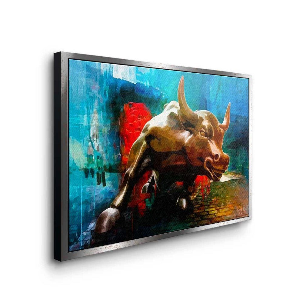 Trading - - goldener Rahmen Bull Bronze Leinwandbild, Premium Motivation Leinwandbild - DOTCOMCANVAS®