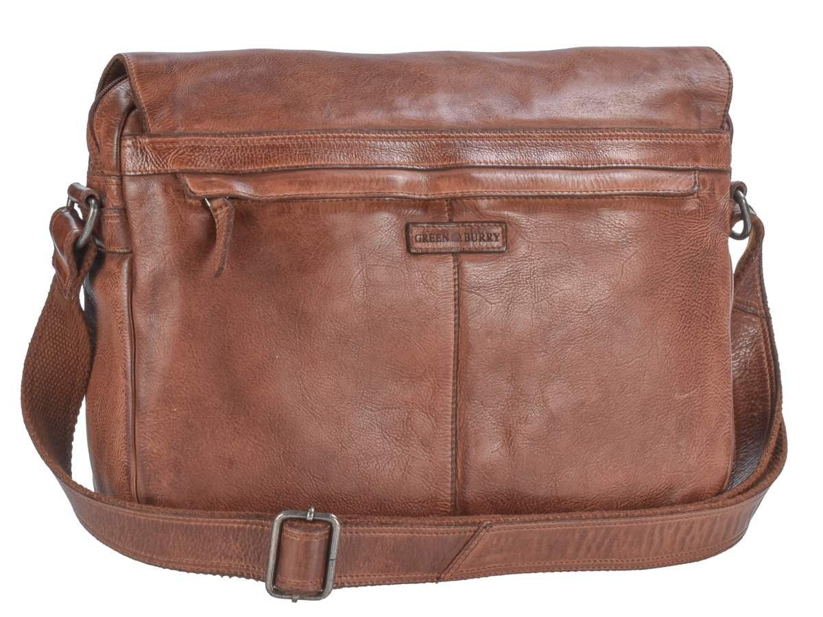 Messengerbag, chestnut Leder Herrentasche, Vintage weiches 39x28cm, Umhängetasche Washed, Greenburry Schultertasche