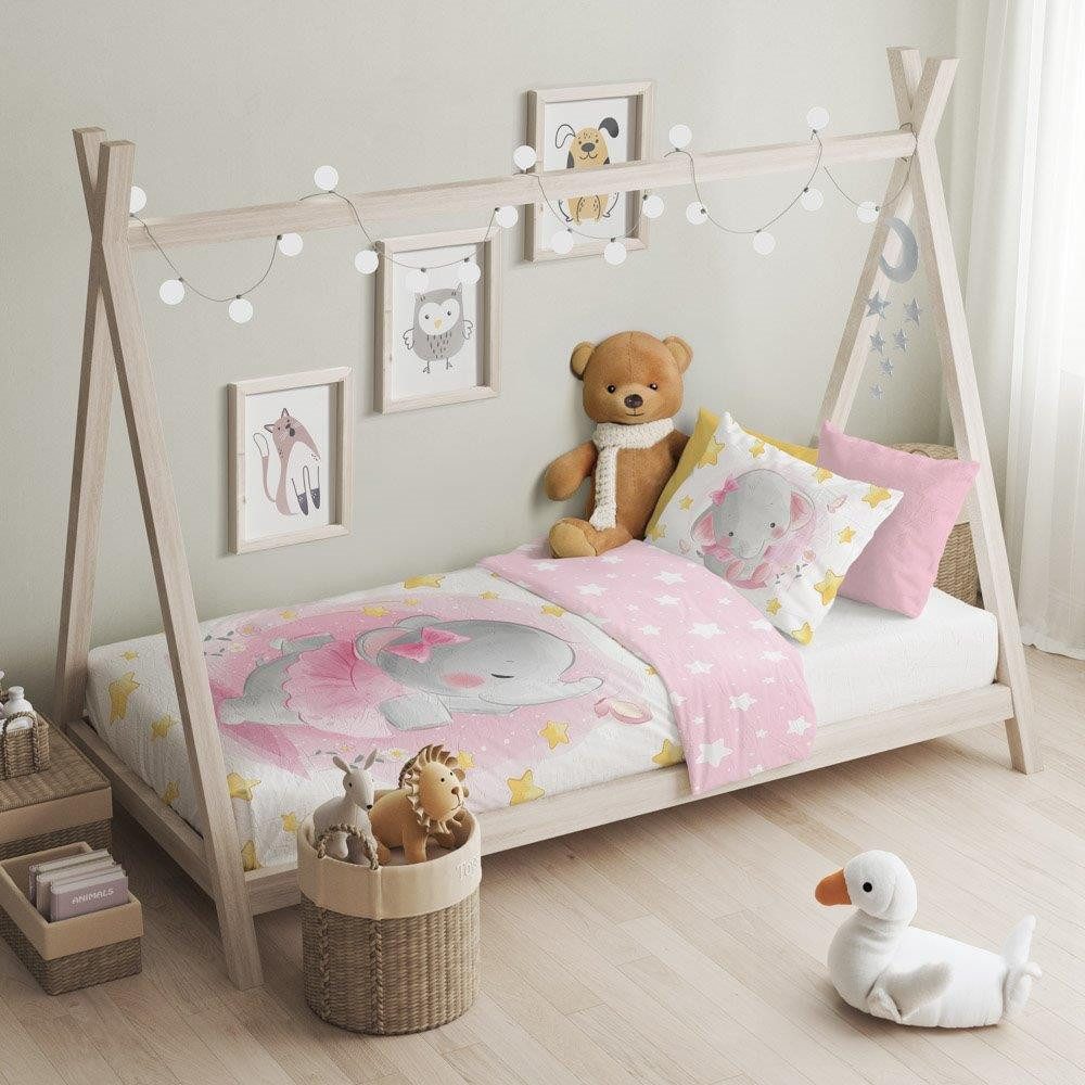 Faro Babybettwäsche Baby Bettwäsche Set mit rosa Elefant 2 tlg. 100x135 cm 100% Baumwolle, 1 teilig, Langlebig