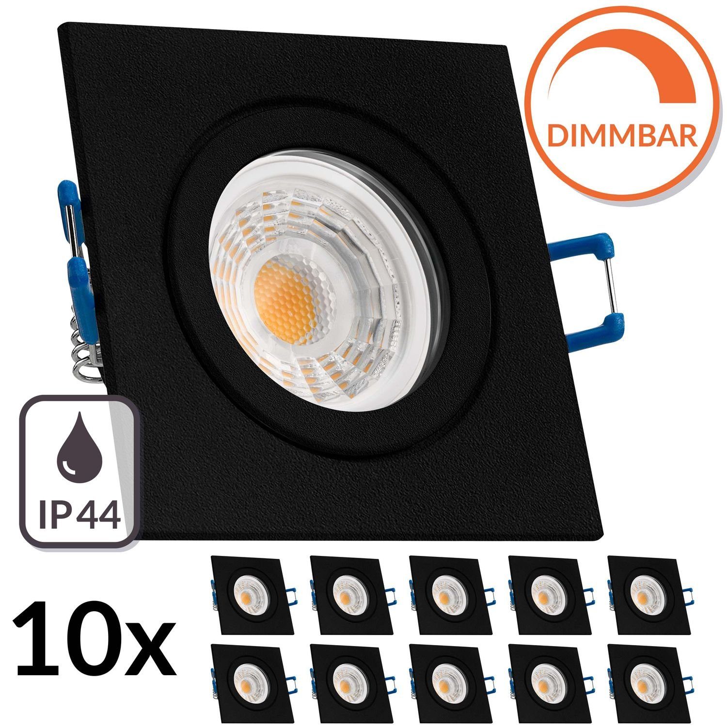 LEDANDO LED Einbaustrahler 10er IP44 LED Einbaustrahler Set GU10 in schwarz mit 7W LED von LEDAND