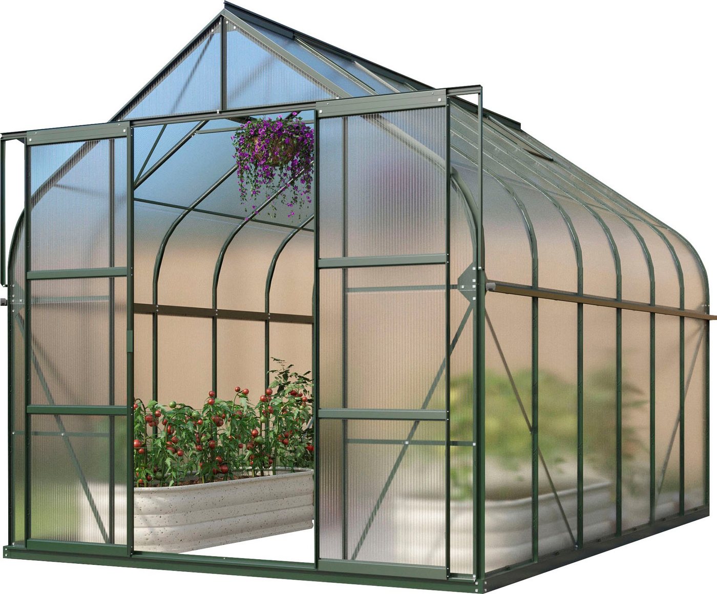 Vitavia Gewächshaus Dione 9900, BxTxH: 263,5 x 383 x 254,5 cm, 4 mm Wandstärke, Alu-Profile, Fundamentrahmen, 4 mm Hohlkammerplatten grün Vitavia Gewächshaus Dione 9900, BxTxH: 263,5 x 383 x 254,5 cm, 4 mm Wandstärke, Alu-Profile, Fundamentrahmen, 4 mm Hohlkammerplatten grün