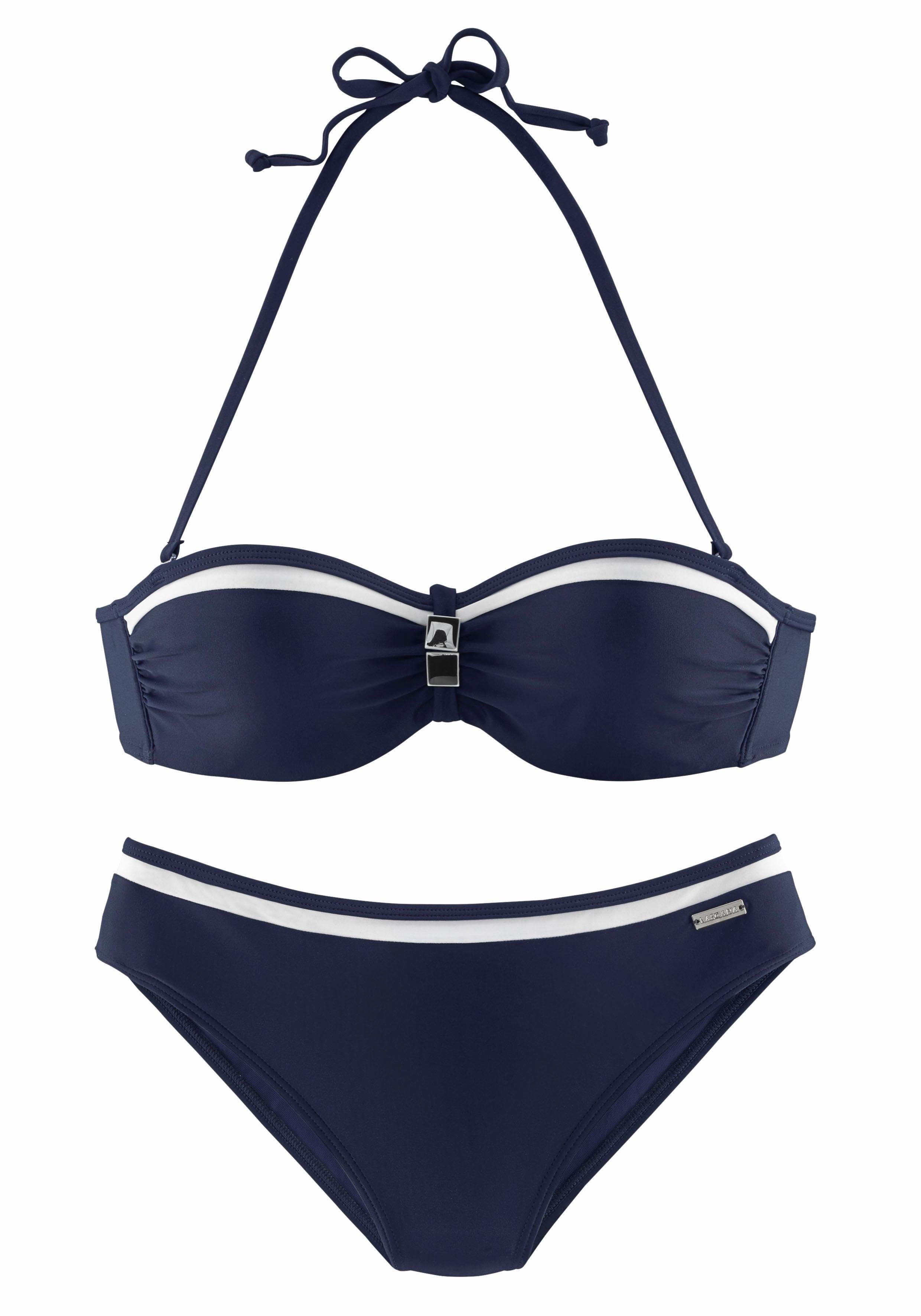 LASCANA Bügel-Bandeau-Bikini mit Kontrastdetails marine
