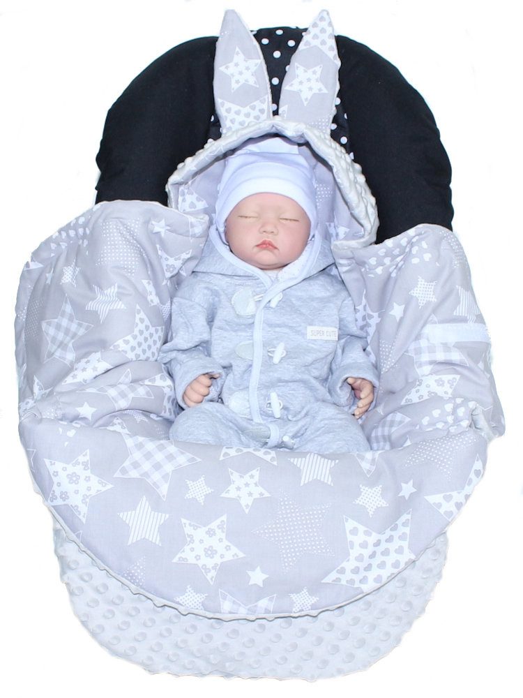 Einschlagdecke Baby mit Kapuze für Babyschale Fußsack Minky