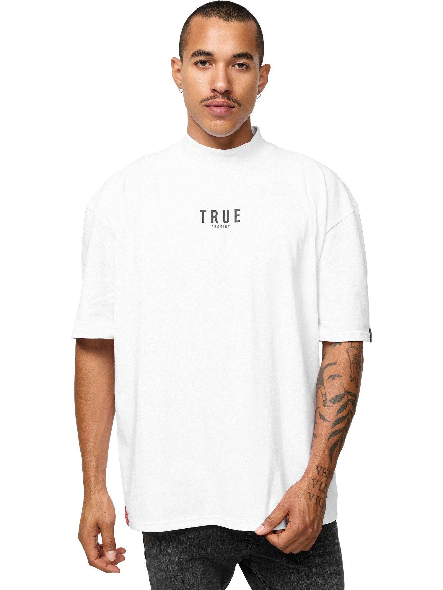 trueprodigy Oversize-Shirt Riley Logoprint Stehkragen dicker Stoff Weiß