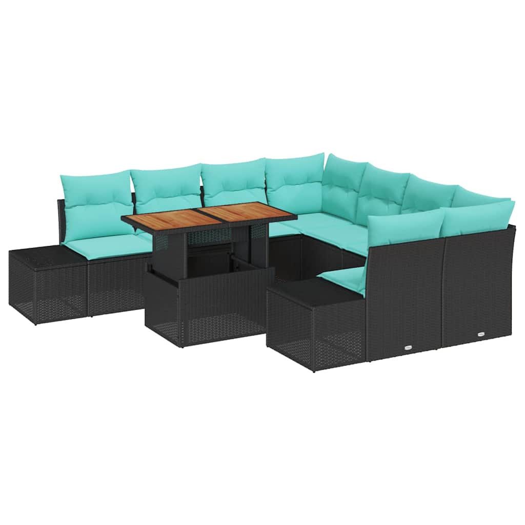 vidaXL Loungesofa Garten Essgruppe 9 stk. 8-Sitzanzahl Schwarz und Teal, 9 Teile