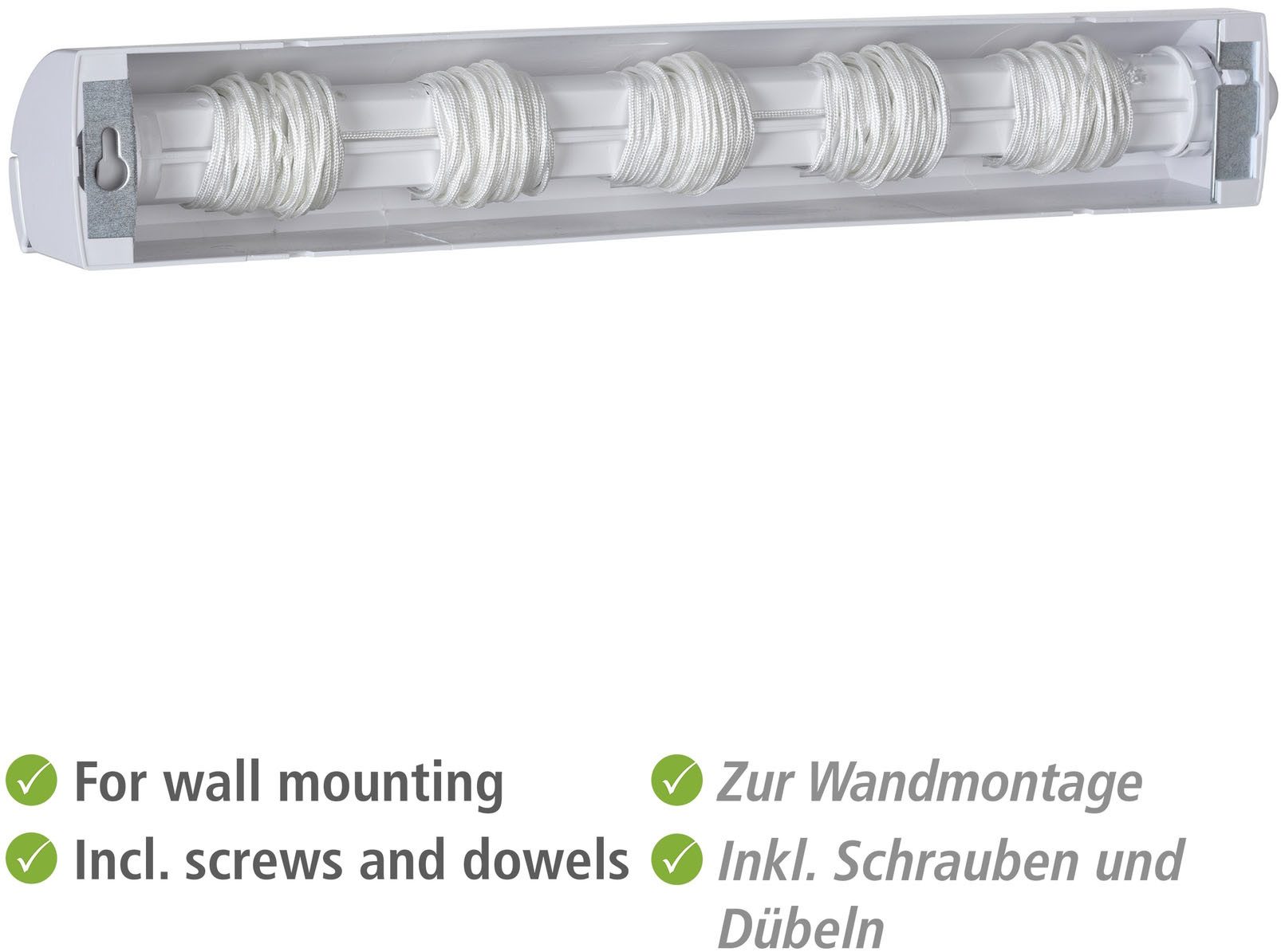 WENKO Wand-Wäscheleine, ausziehbar auf 4,20 m, wetterbeständig, ca. 21 m Gesamttrockenlänge