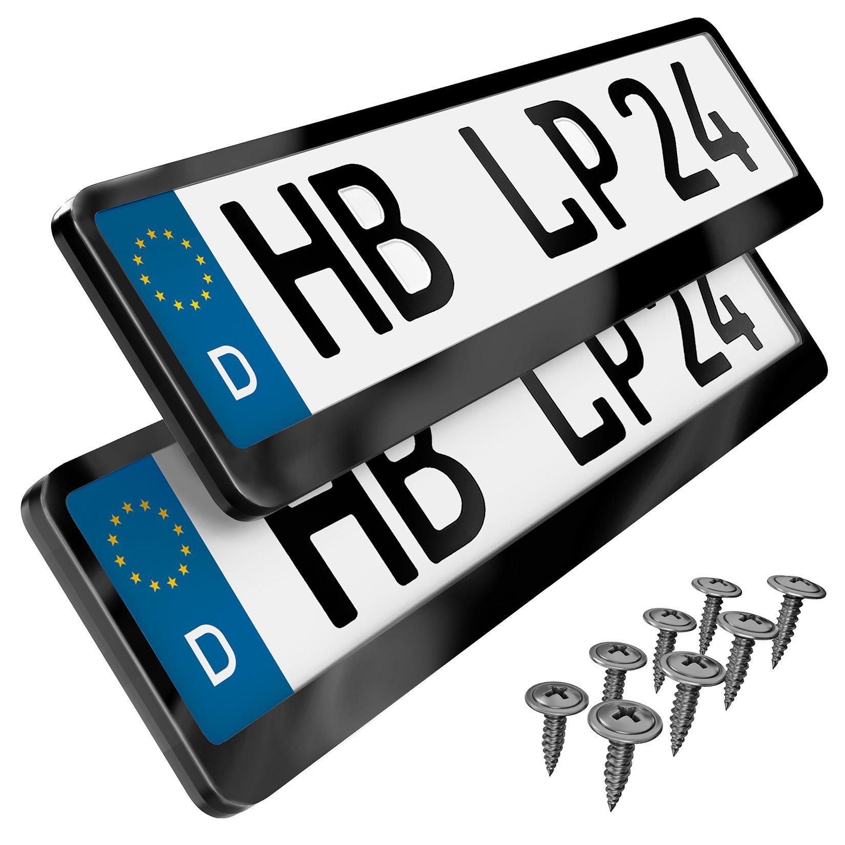 L & P Car Design Kennzeichenhalter Auto Edelstahl schwarz hochglanz poliert Kennzeichenhalter V2A, (2 Stück)