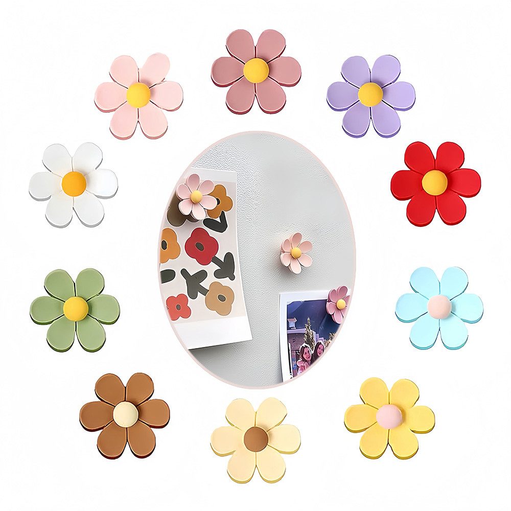 AFKSMILE Magnet 10 Stück Magnete Kühlschrank, 3D Blumen Harz Bunte Kühlschrankmagnet (10-St), Groß 10 Farben Dekoration Magnete für Kühlschrank Anschlagbrett Büro