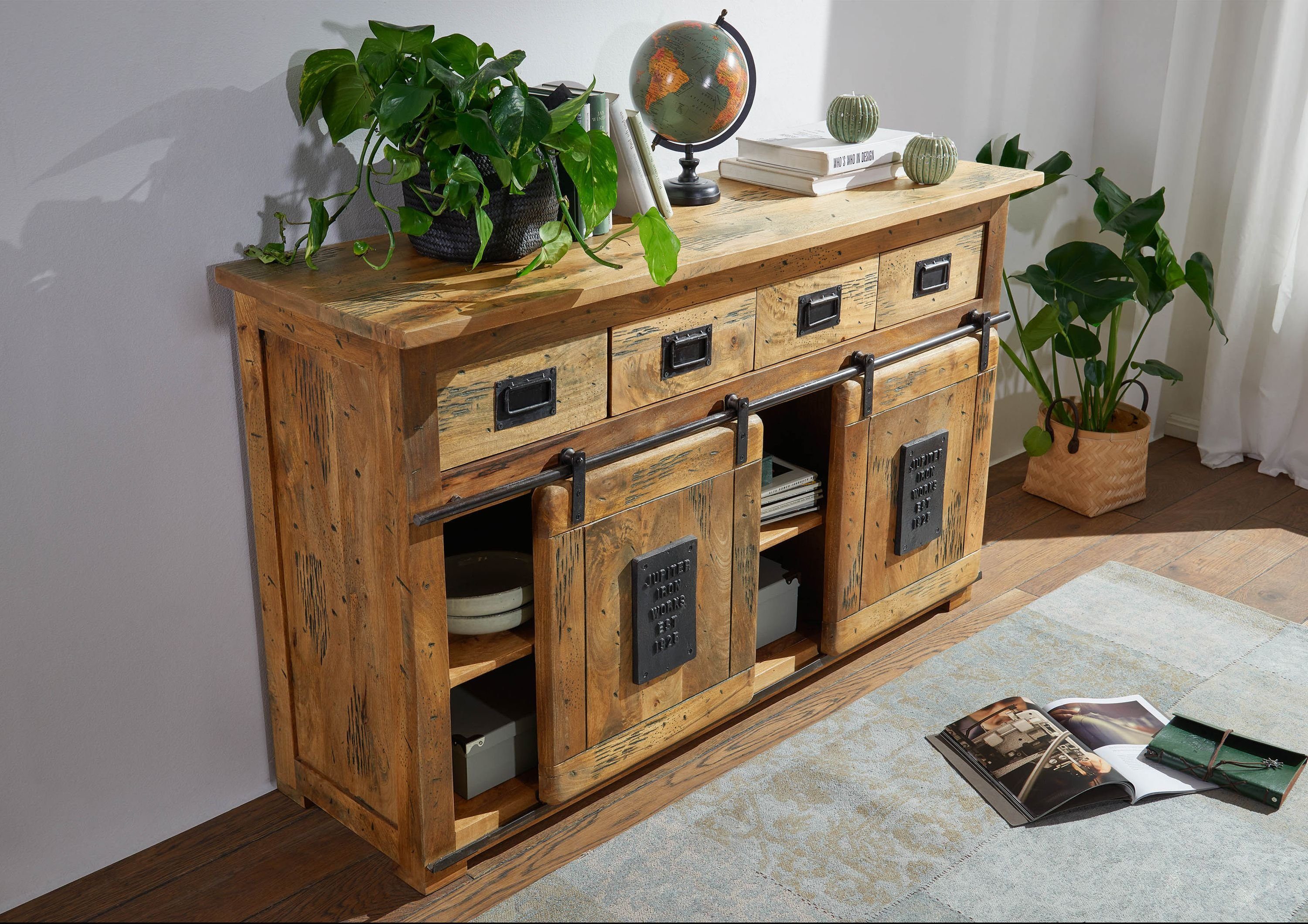 Massivmoebel24 Sideboard (Massivholz), Mango 150x45x90 natur lackiert RAILW günstig online kaufen