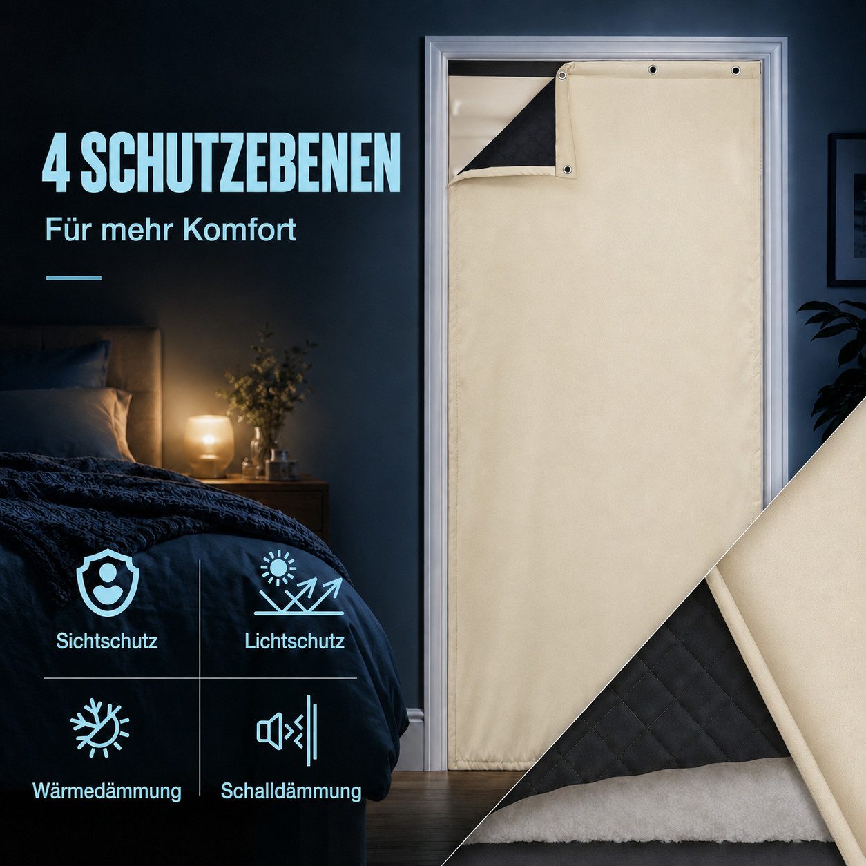 LMaxhome Türvorhang Thermo-Türvorhang 420 g/m², 3-lagig mit Klettband, Ösen und Haken (1 St), Kälteschutzvorhang windstabil & schalldämpfend für Haus und Garage – Bild 3 von 5