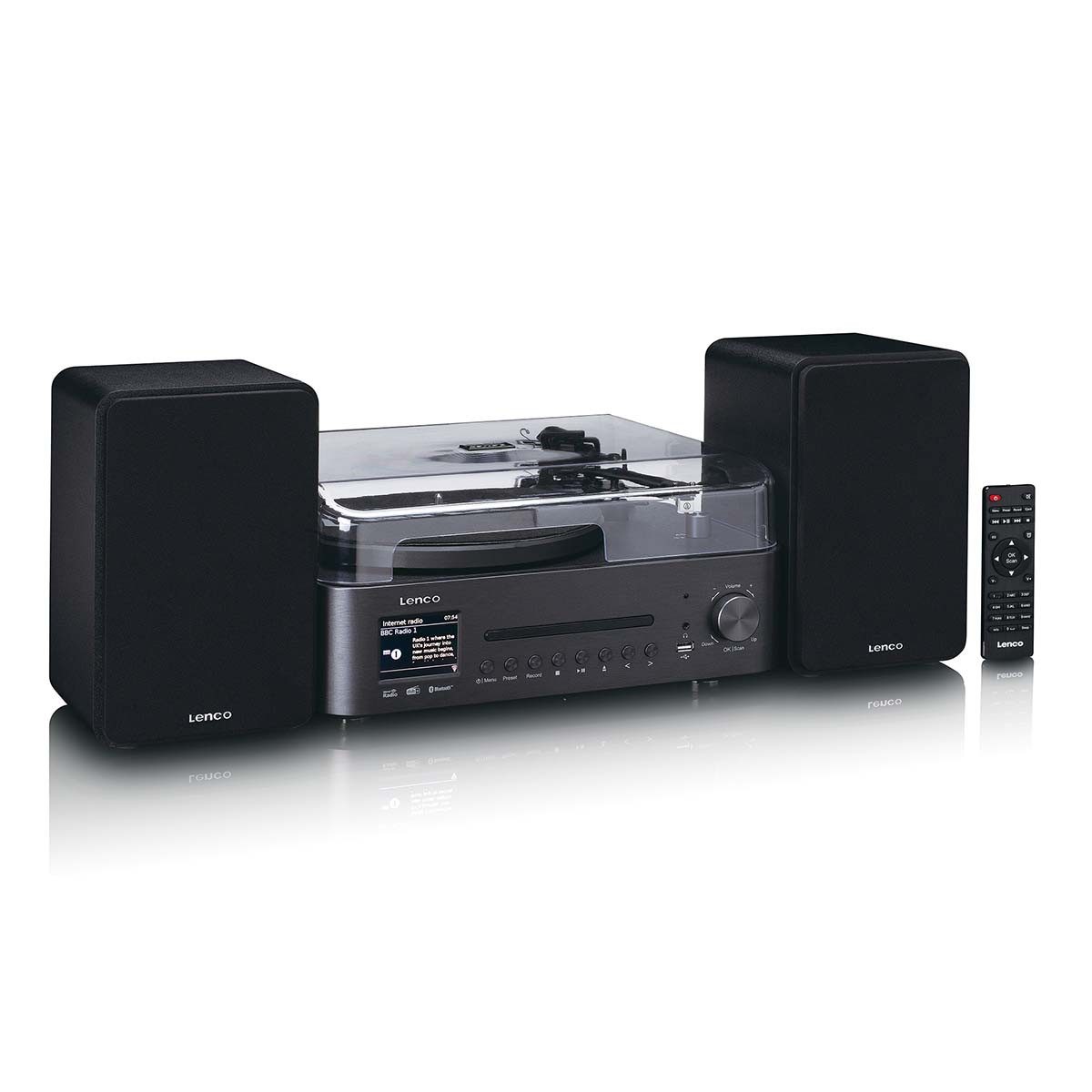 Lenco MC-760BK Plattenspieler (Riemenantrieb, Bluetooth, Internetradio, DAB+, Bluetooth-Streaming, USB-Aufnahme, Vinyl) – Bild 5 von 5