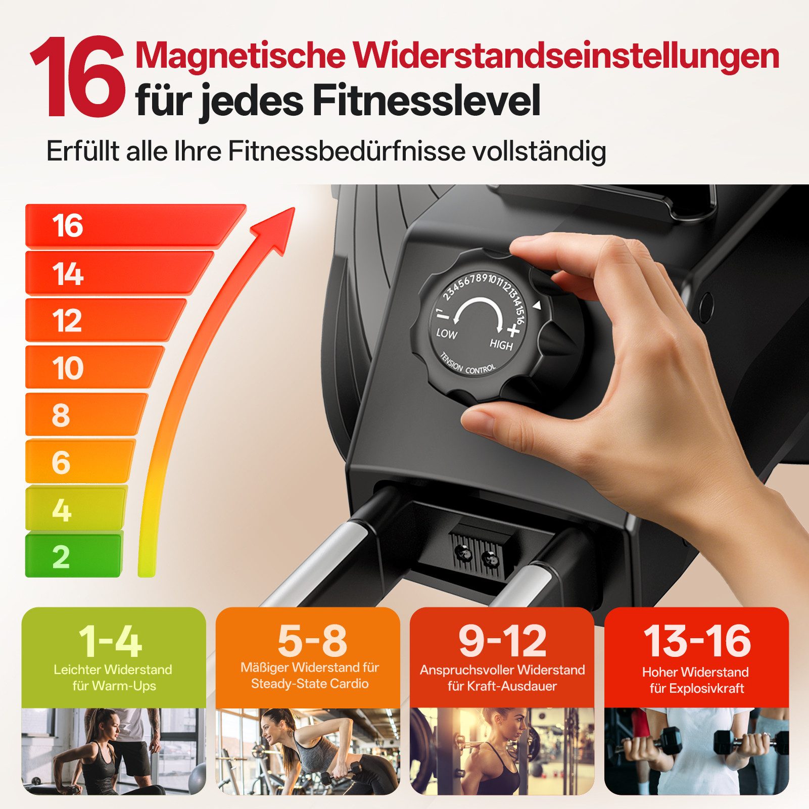 JOROTO Rudergerät für Zuhause, 16 Magnetwiderstand, MR19 Magnetisches Rudergerät