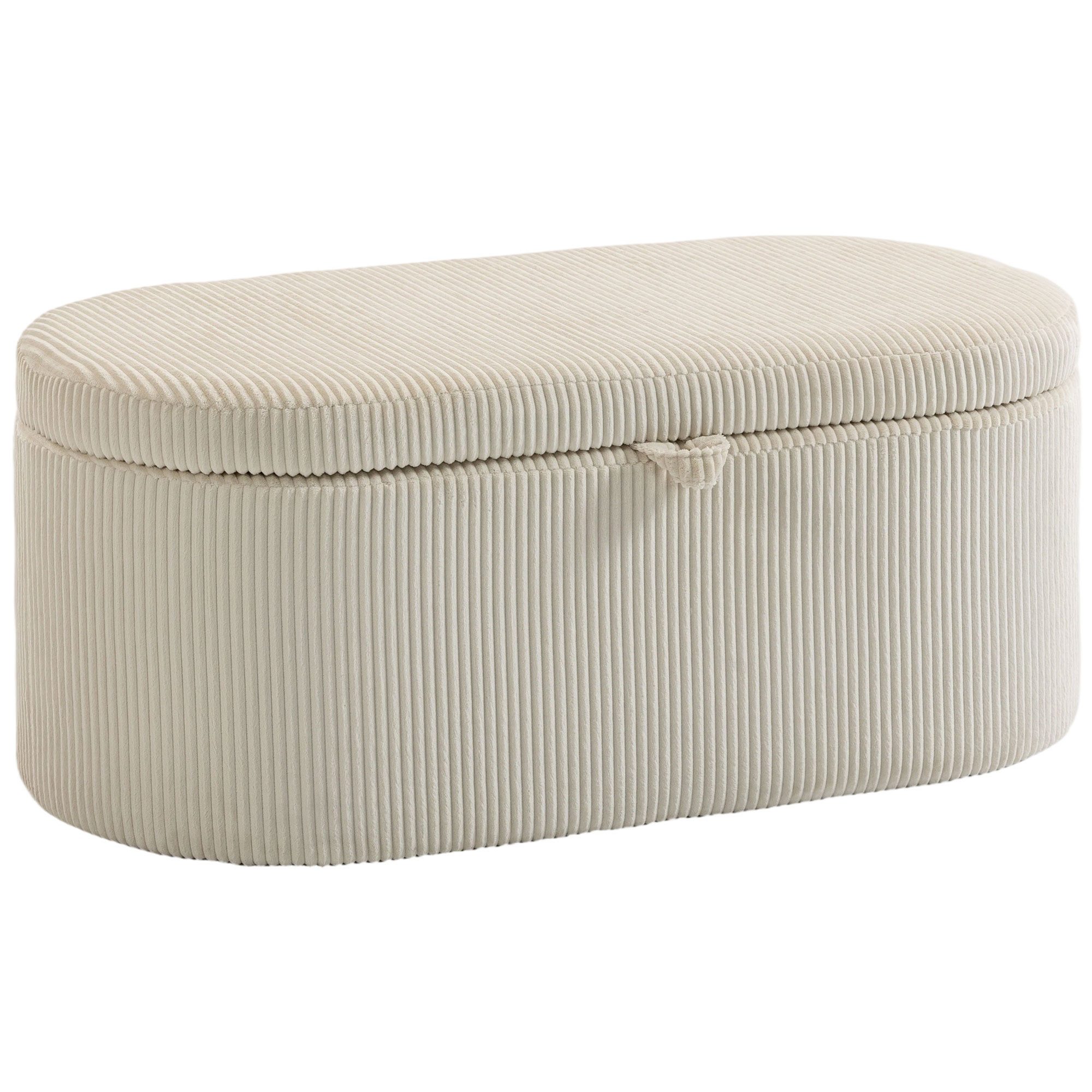 HOMCOM Sitzbank Polsterbank mit Holzrahmen, Doppelscharniere, Beige (Sitztruhe, 1-St., Bank bis 200 kg), Cord-Bezug, Stauraum, gepolstert – Bild 2 von 5