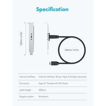 GRAUGEAR G-AD-ETC-10G Computer-Adapter, Type-C Buchse zu A-Key Adapter mit PCI Blende Slot Erweiterungskabel