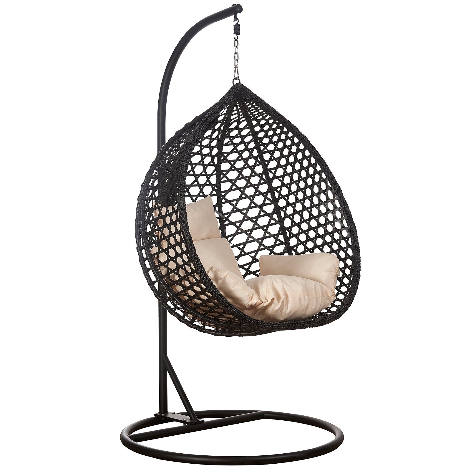 Korb Rattan XXL Beige mit RAMROXX Style Hängesessel Relaxkissen Hängesessel Schwarz