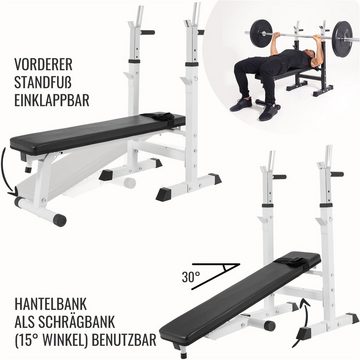 GORILLA SPORTS Hantelbank Langhantelset 100 kg, mit Ablage und Dip-Station, Klappbar