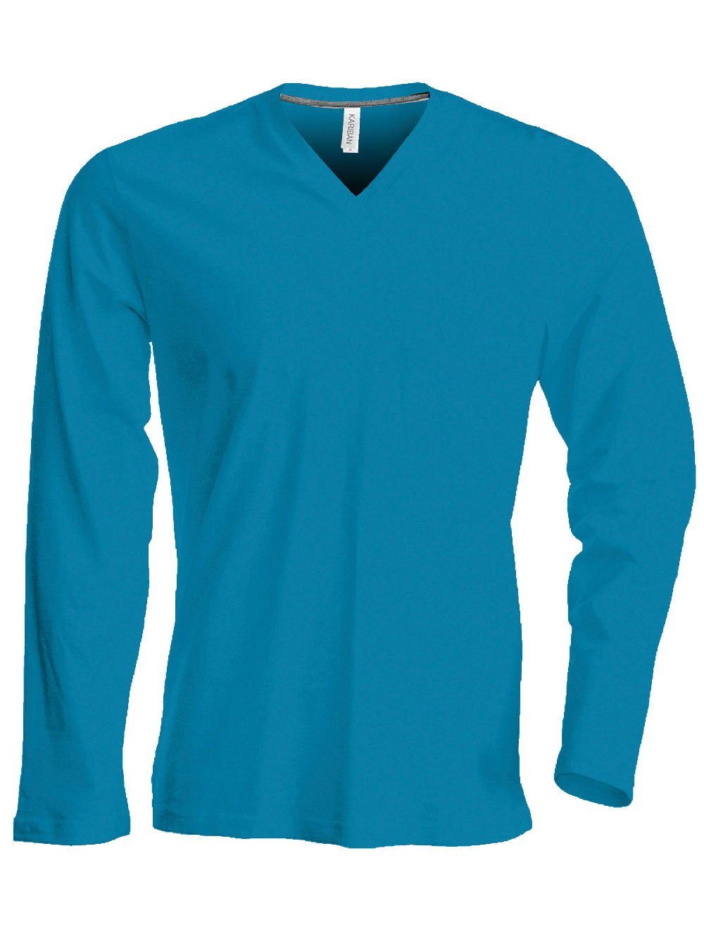 Kariban Rundhalsshirt Kariban K358 Herren V-Neck T-Shirt langarm enzymgewaschen blue