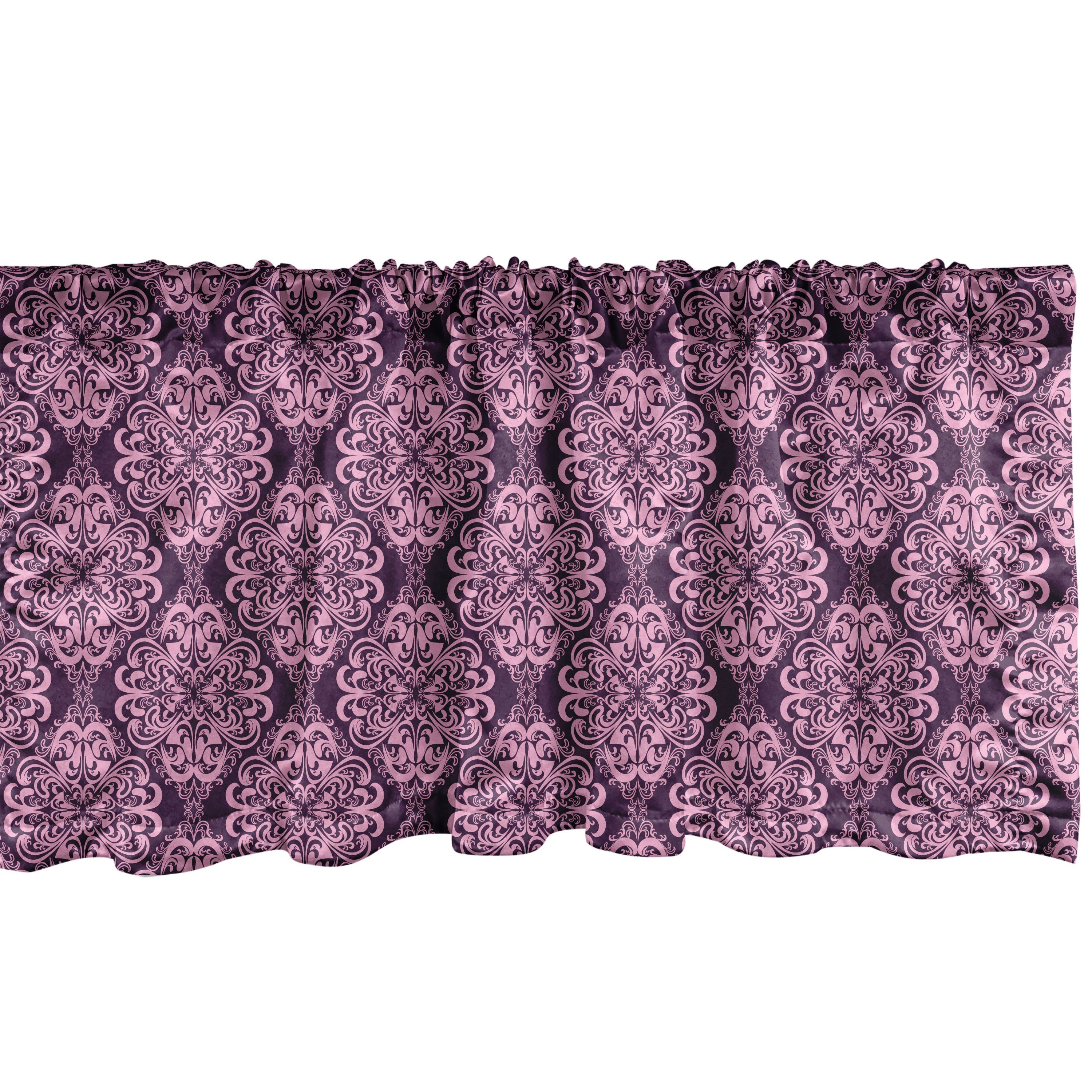 Scheibengardine Vorhang Volant für Küche Schlafzimmer Dekor mit Stangentasche, Abakuhaus, Microfaser, Plum Rosa Damast-Blumenwirbel