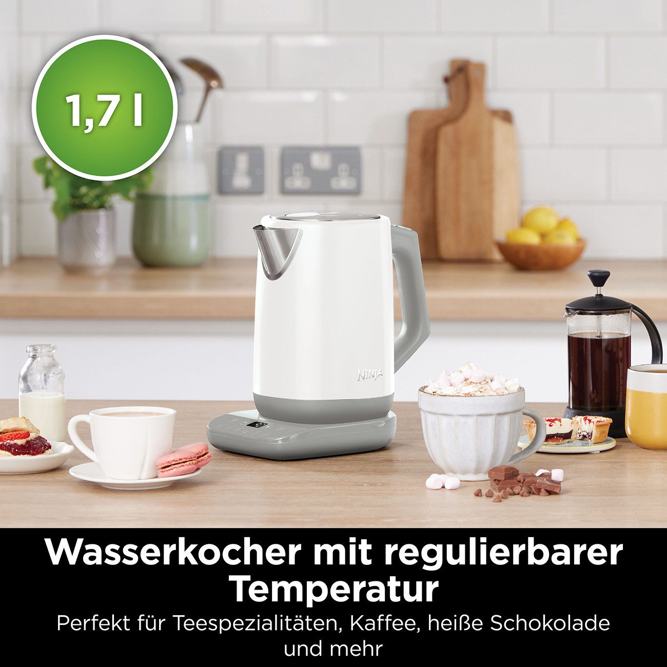 NINJA Wasserkocher KT200EUWH, 1.7 l, 3000 W, Kapazität 1.7 Liter, Warmhaltefunktion, Schnellkochfunktion