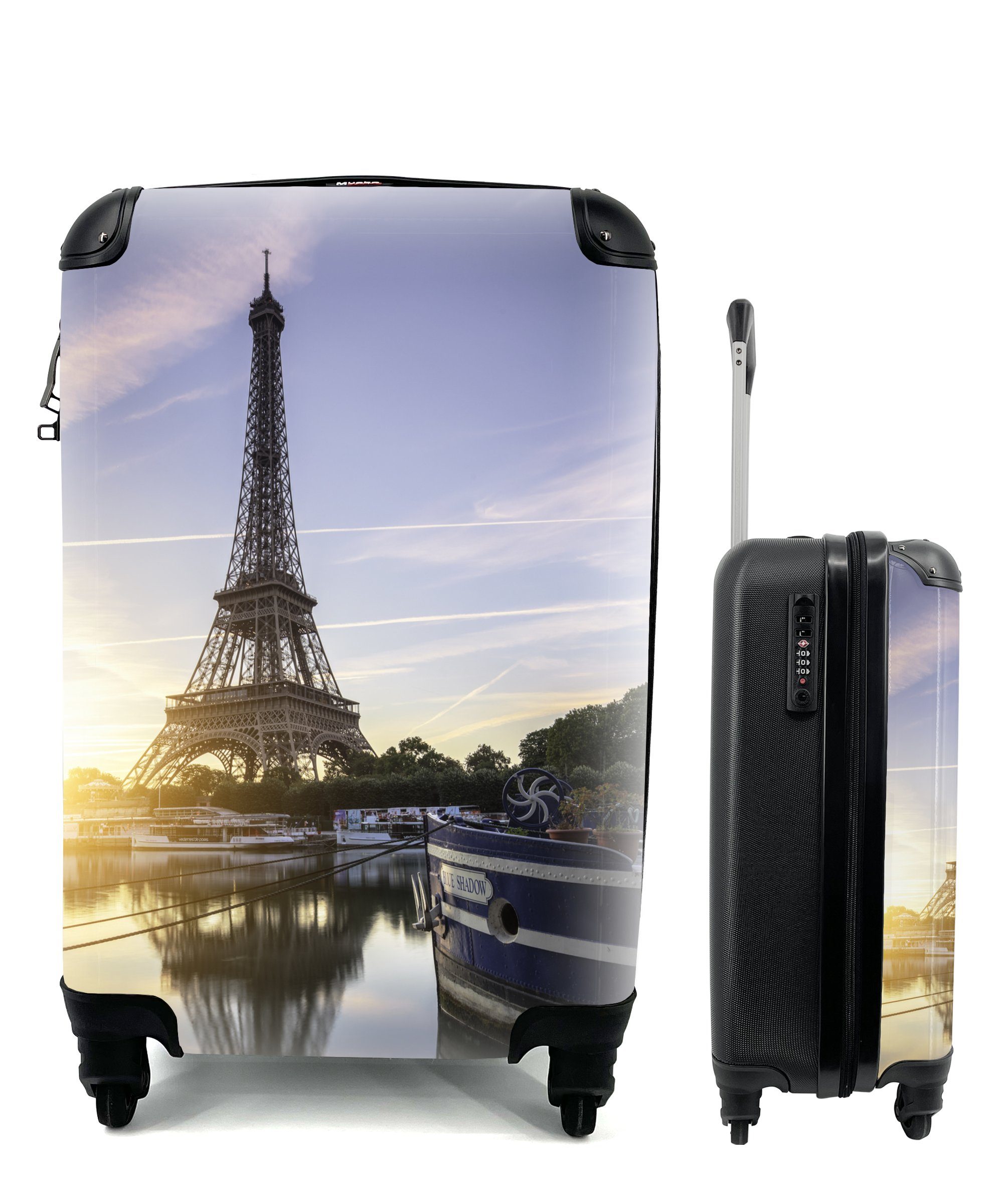 MuchoWow Handgepäckkoffer Eiffelturm - Paris - Wasser, 4 Rollen, Reisetasche mit rollen, Handgepäck für Ferien, Trolley, Reisekoffer
