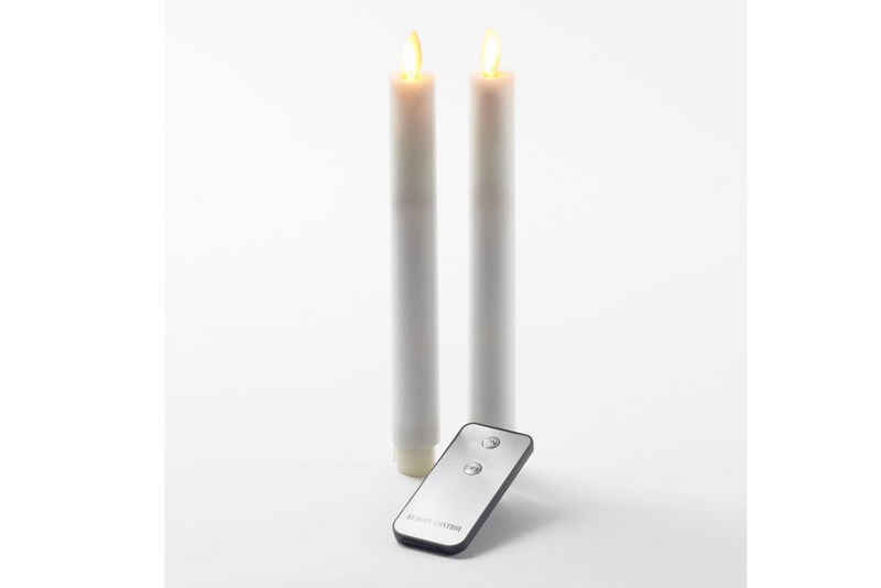 Coen Bakker Deco BV LED-Kerze Wax Candles (Set, 3-tlg), Stabkerzen weiß 2 Stück mit beweglicher Flamme Fernbedienung