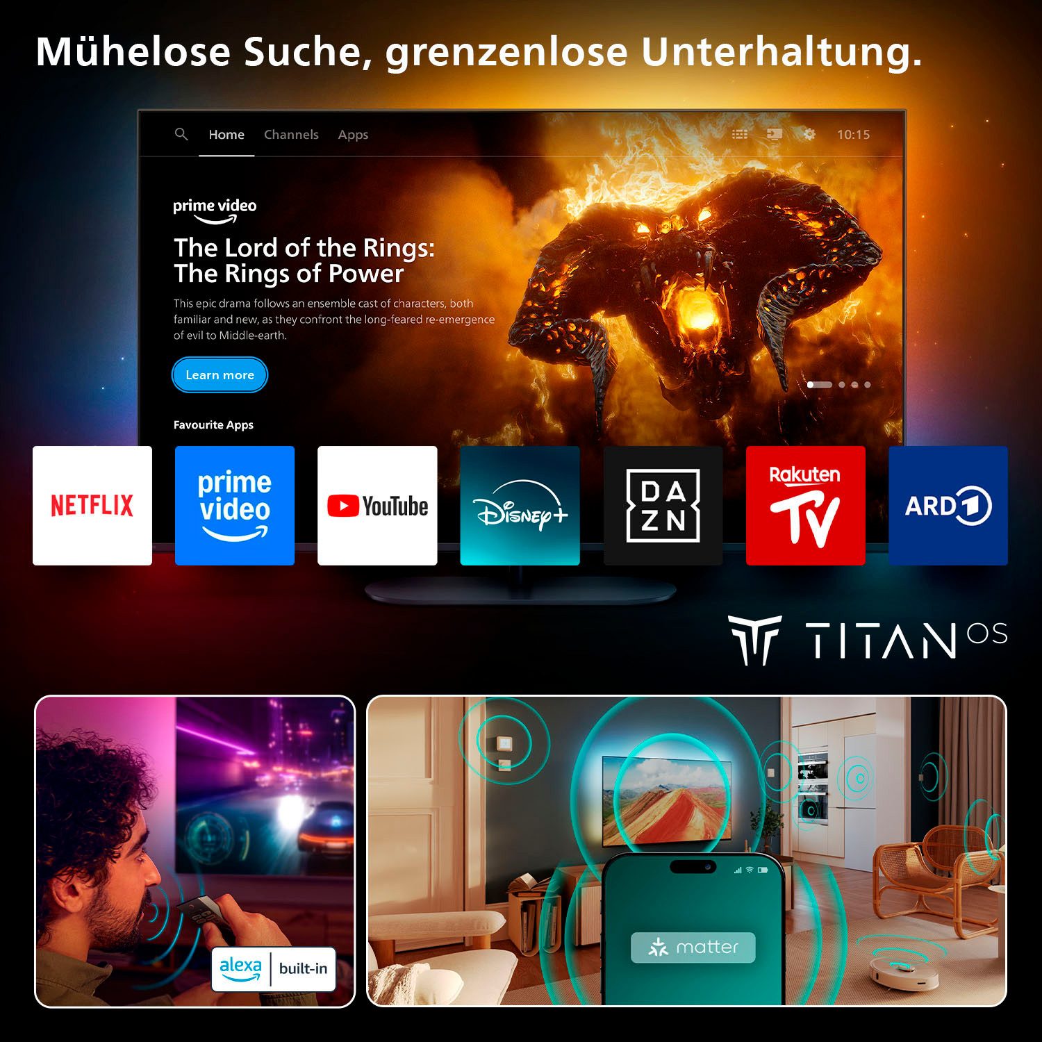Philips 65MLED950/12 LED-Fernseher (164 cm/65 Zoll, 4K Ultra HD, Smart-TV, Ambilight Plus, P5 AI, Dolby Vision & Atmos, FreeSync Premium Pro)