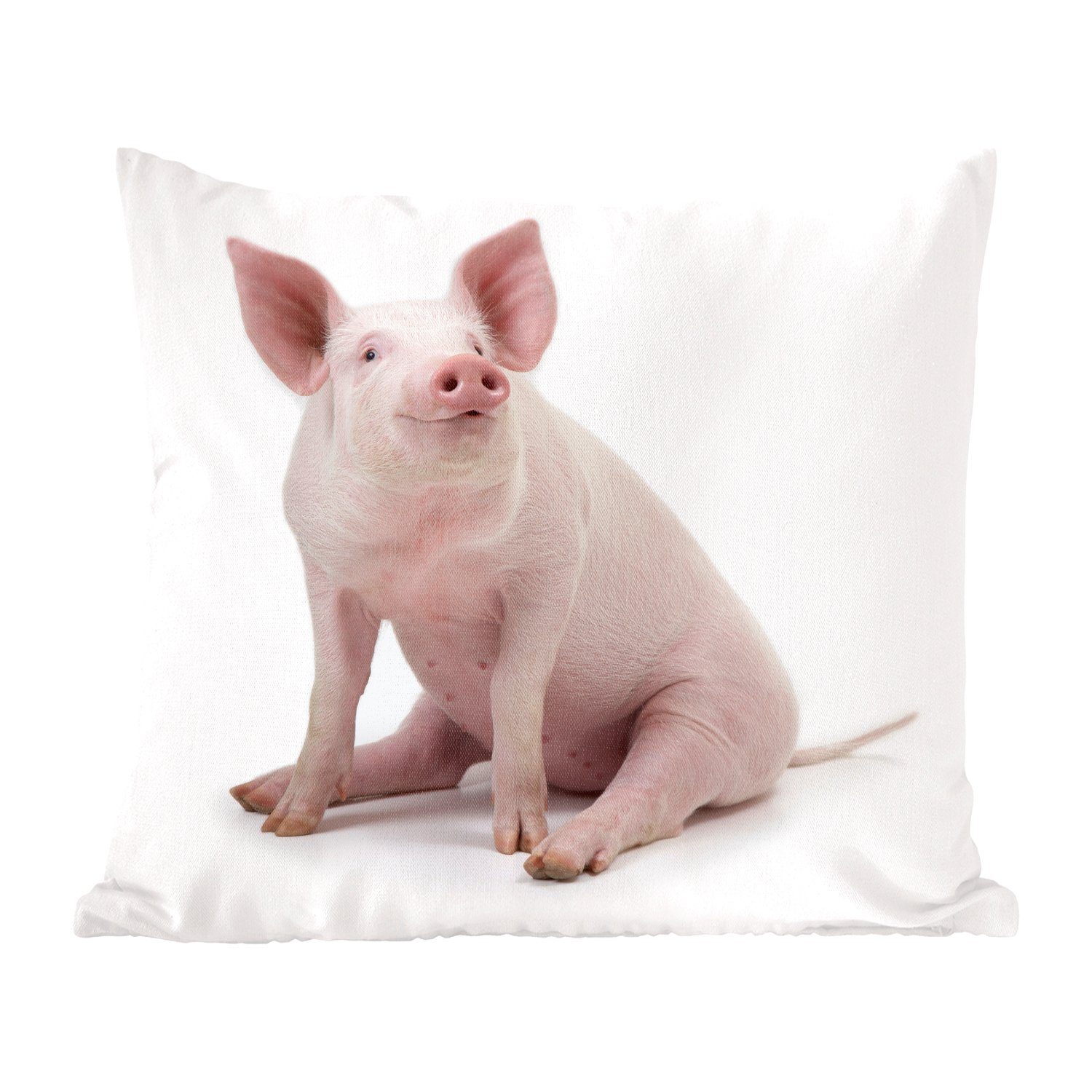 MuchoWow Dekokissen Schwein - Bauernhoftiere - Weiß, Zierkissen mit Füllung für Wohzimmer, Schlafzimmer, Deko, Sofakissen