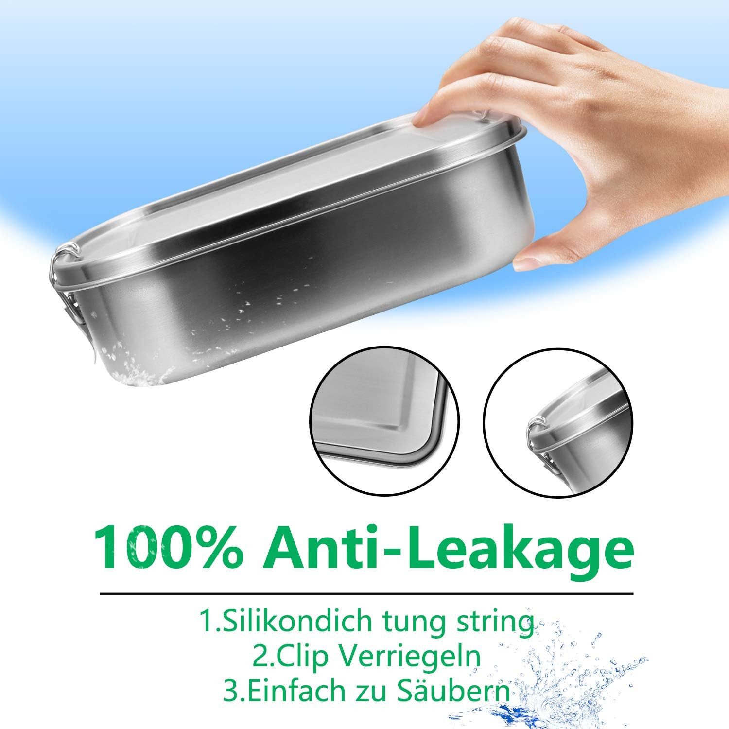BlingBin Lunchbox 1400ml Auslaufsichere Bento-Box Brotzeit-Dose aus Edelstahl, Edelstahl, (1er Set, 1-tlg., Fassungsvermögen: 1400ml), Lunchbox, Vesperdose, Pau – Bild 4 von 5