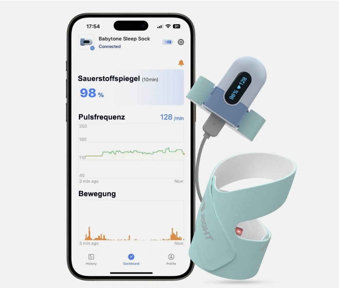 TSE Schlafsensor Baby Sleep Monitor Grüne Sensor Socke weich 3 Größen Baby