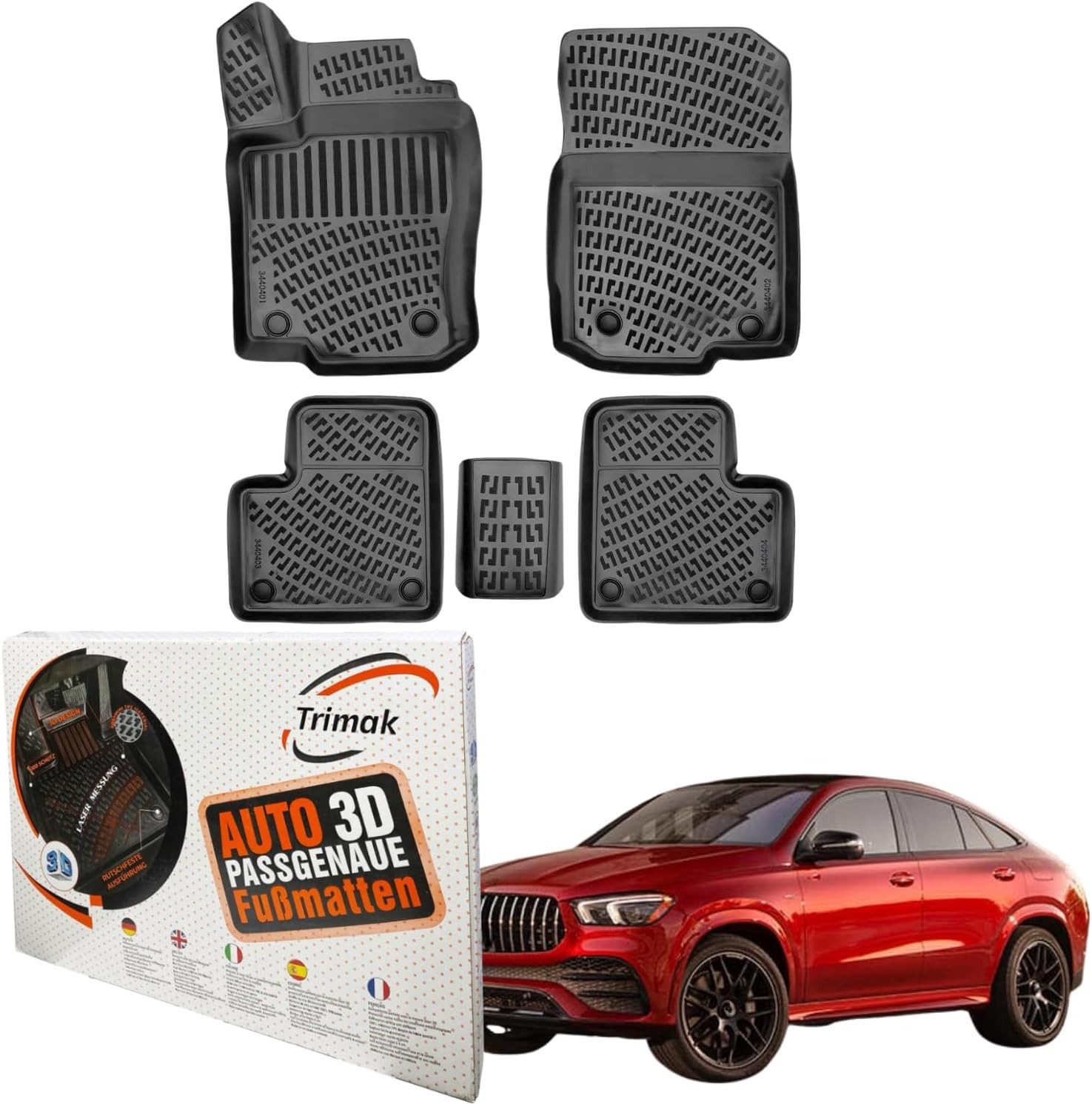 Trimak Auto-Fußmatte Oder Kofferraumwanne Oder Set für Mercedes GLE, Mercedes GLE Coupe C292 2015-2019 Gummimatten Auto TPE Allwetter