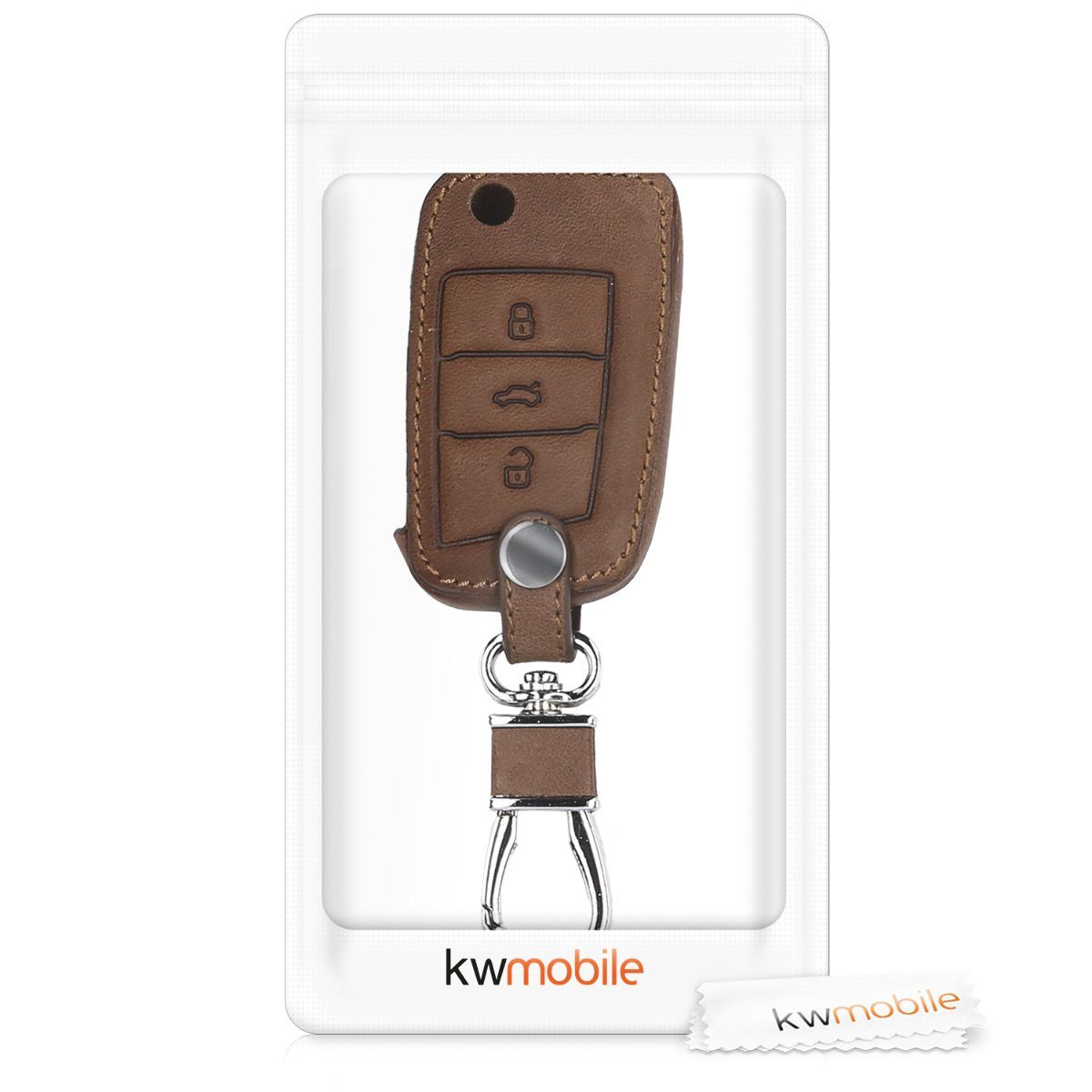 kwmobile Schlüsseltasche Autoschlüssel Kunstleder Hülle Schlüsselhülle Golf MK7, für Schlüssel Cover Case VW Dunkelbraun 7