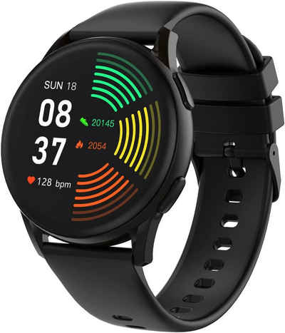 RIVERSONG Motive 3C Smarte Armbanduhr Smartwatch (3,25 cm/1,28 Zoll, Android IOS) Sparset, 1-tlg., weiches Silikonarmband, in sportlichem schwarz - matt, integrierte Sensoren für Fittness und Gesundheit, Fitnesstracker mit Herzfrequenzmesser
