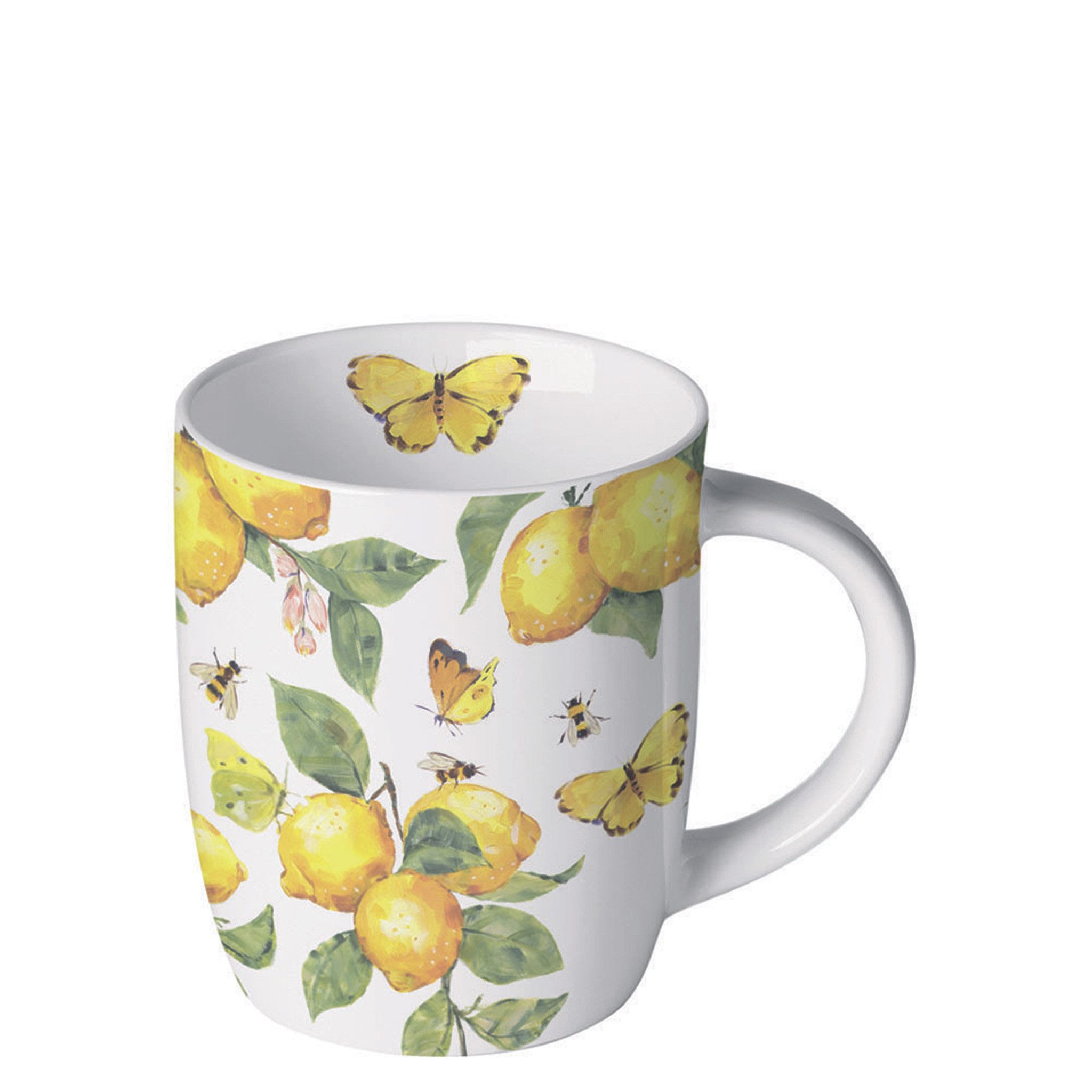 Ambiente Luxury Paper Products Tasse, Keramik, Tasse 8,5cm Porzellan mit Zitronen & Schmetterling Motiv Weiß / Gelb
