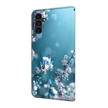 CLM-Tech Handytasche für Samsung Galaxy A05s Hülle Tasche aus Kunstleder Klapphülle (Pflaumenblüte blau, Handyhülle mit Standfunktion - Wallet Flip Case inklusive Kartenfächer), Cover Etui mit Magnetverschluss - Galaxy A05s Schutzhülle