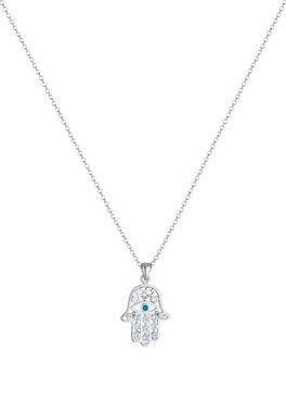 Elli Kette mit Anhänger Hamsa Evil Eye Kristalle Schutzsymbol 925 Silber