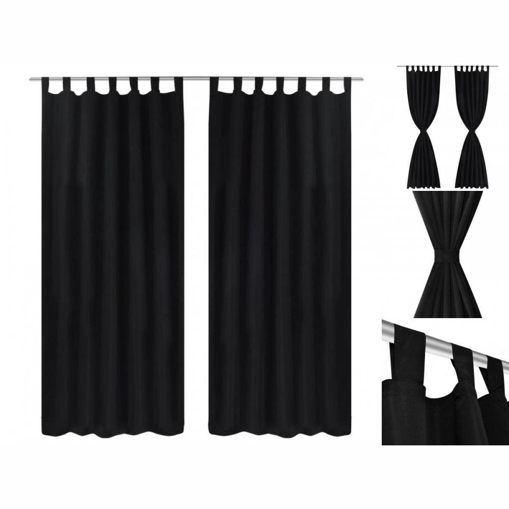 Gardine Vorhänge Gardienen aus Satin 2-teilig 140 x 225 cm Schwarz, vidaXL, Schlaufen