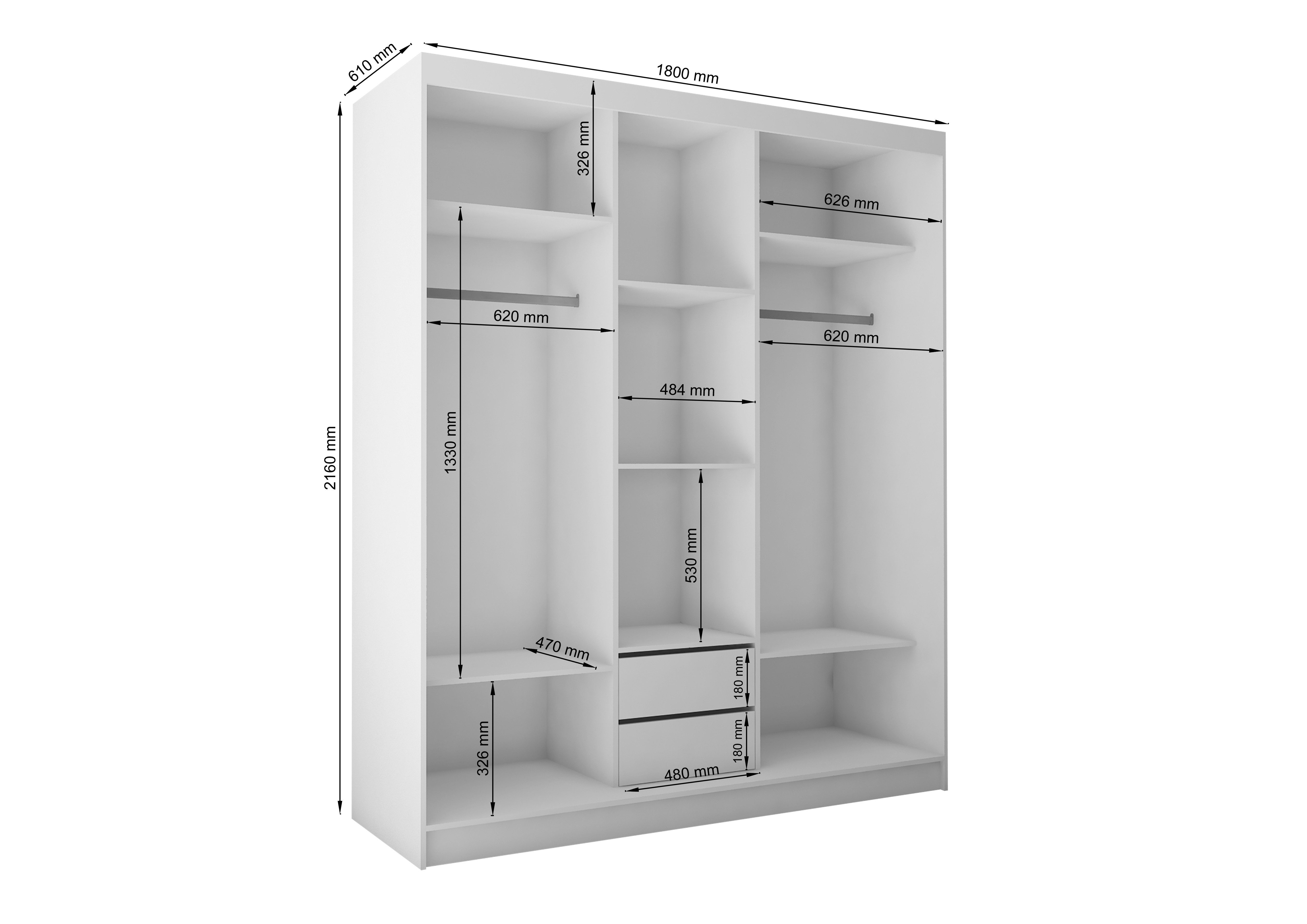 ALTDECOR Schiebetürenschrank GRACE (Kleiderschrank Garderobenschrank mit viel Stauraum Moderner Schrank) Spiegel Spiegeltüren Vielseitiger Schwebetürenschrank LED Beleuchtung