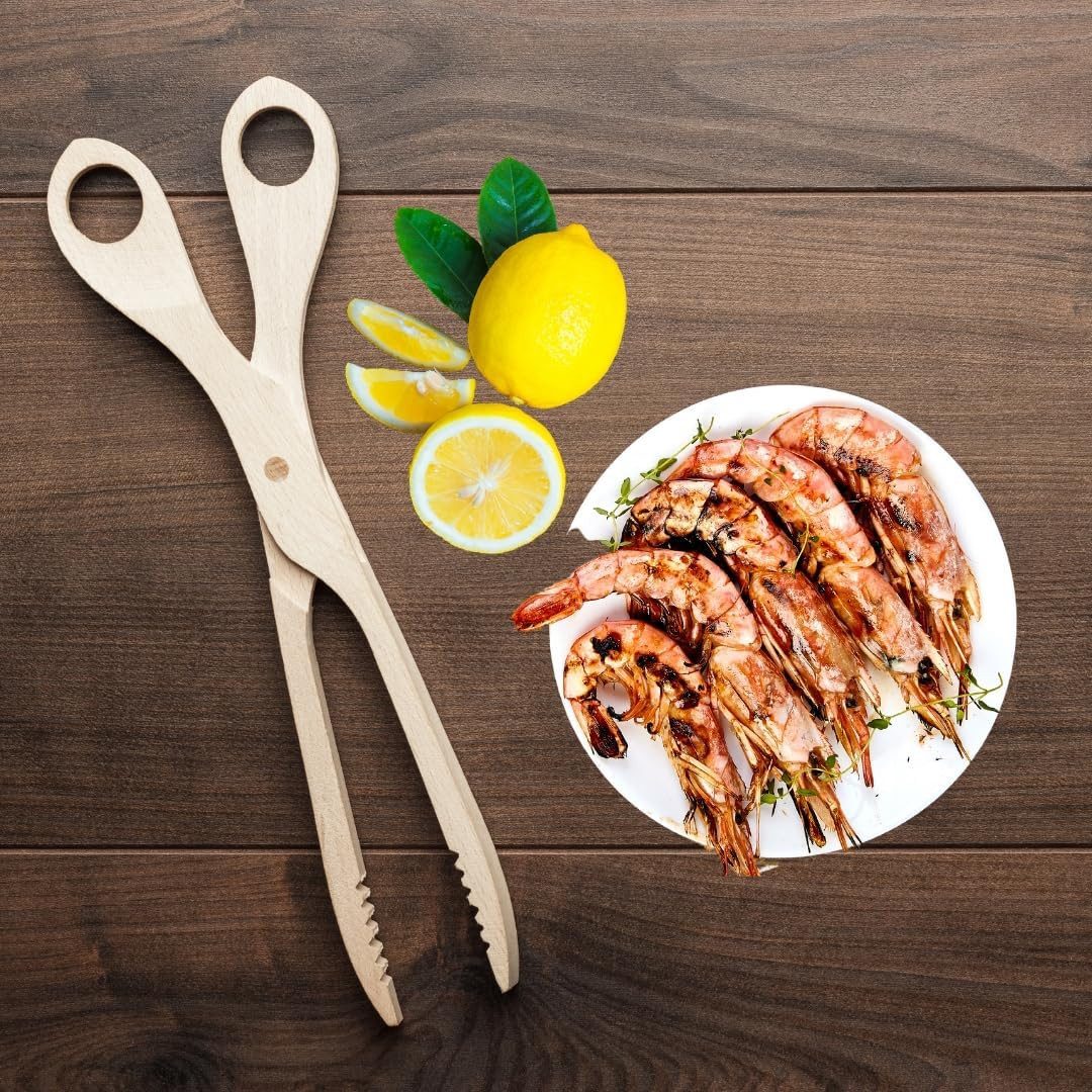 Hofmeister Servierzange Brötchenzange Gurkenzange Buchenholz 28 cm Grillzange