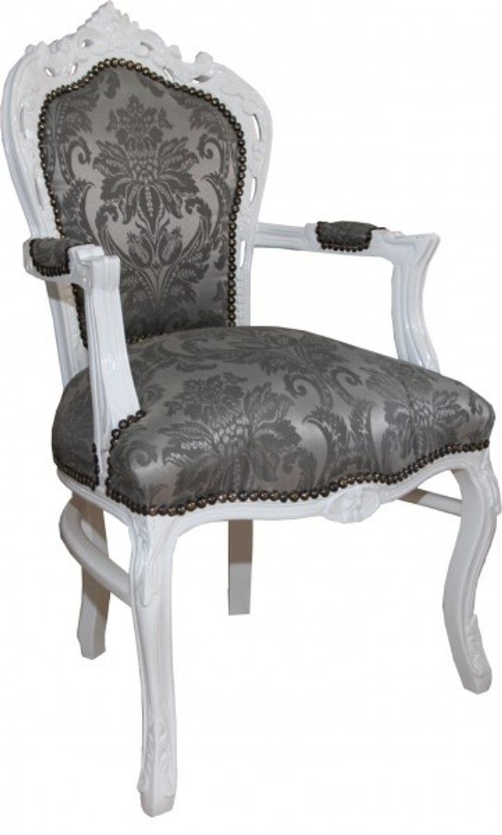 Esszimmerstuhl Armlehnen Muster Barock Stuhl mit Esszimmer Padrino / Weiß Antik - Möbel Casa Grau